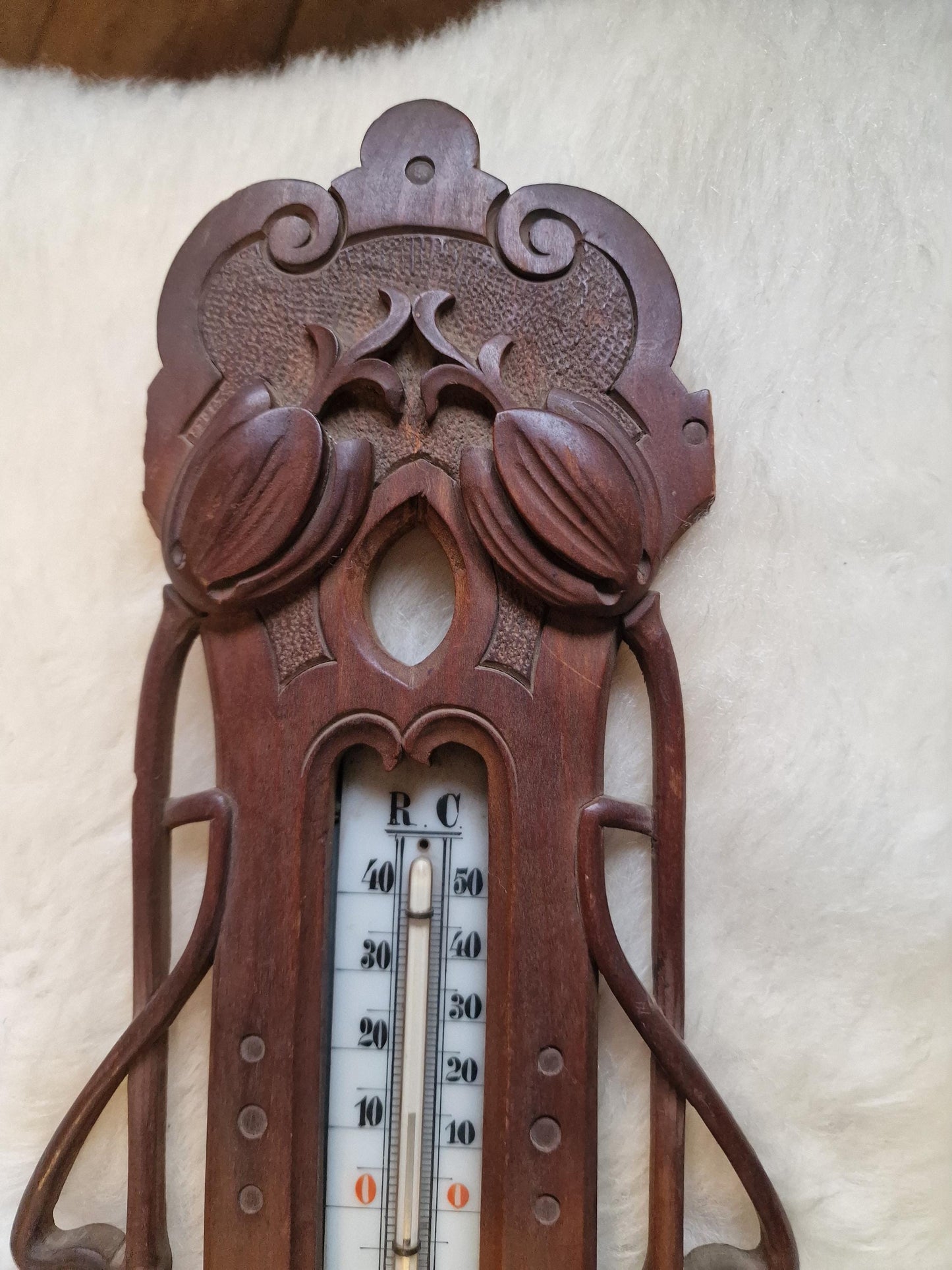 Art Nouveau Carved Holosteric Barometer: Antique German Weather Station, friedrich meier, hameln