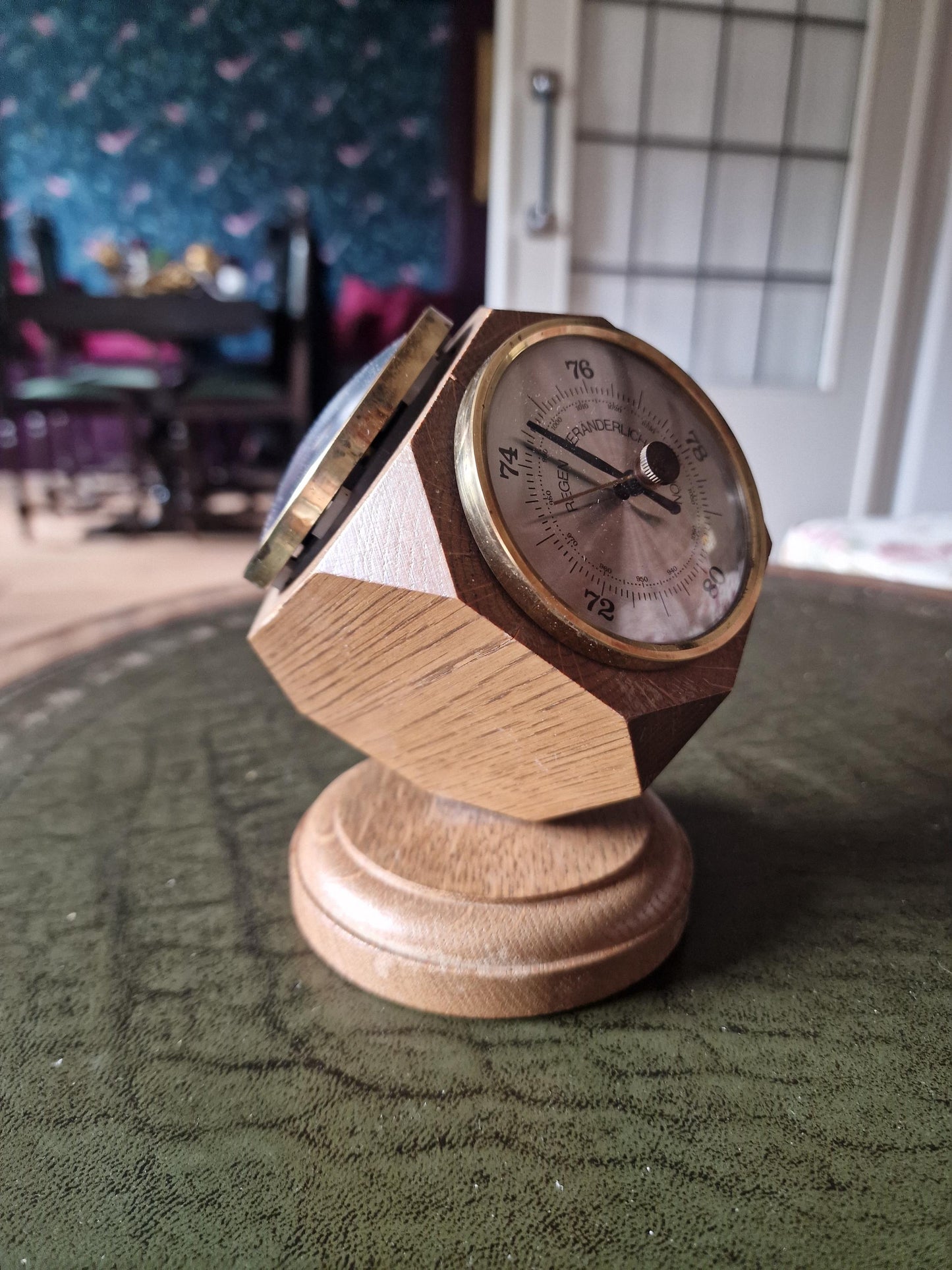 Vintage 60s Rotating Wood Barometer Thermometer – German Kubic Design