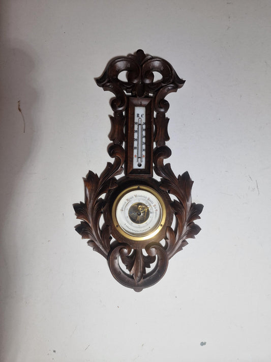 Antique Art Nouveau Barometer, Grunwald Frankfurt, hofleverancier, Carved holosterie weatherstation