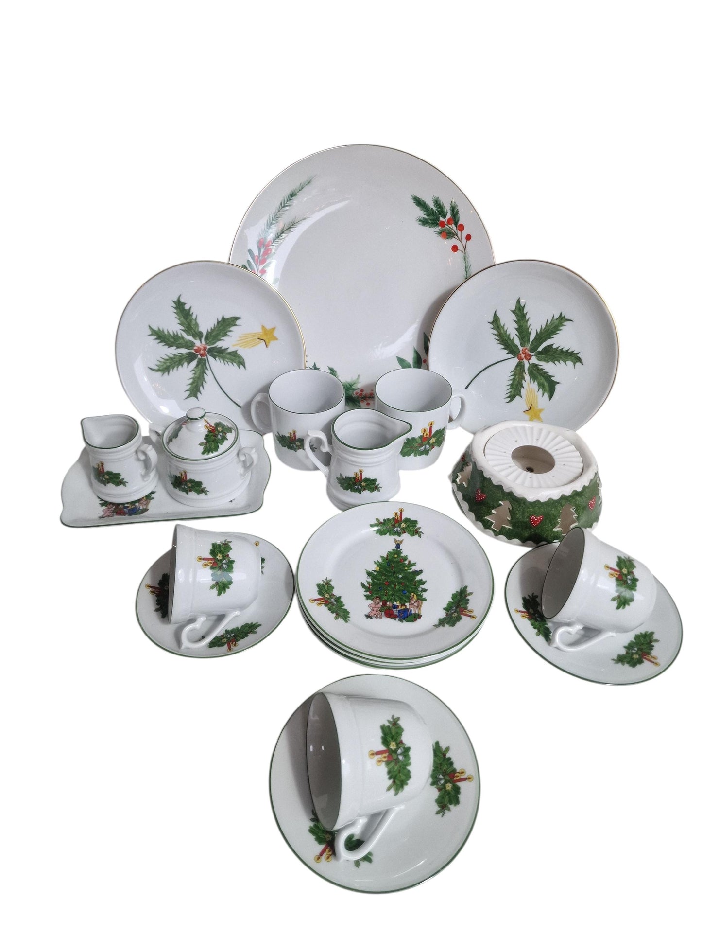 kerstservies xmas tea breakfast service vintage porcelain germany villeroy boch, ah, furstenberg bavaria