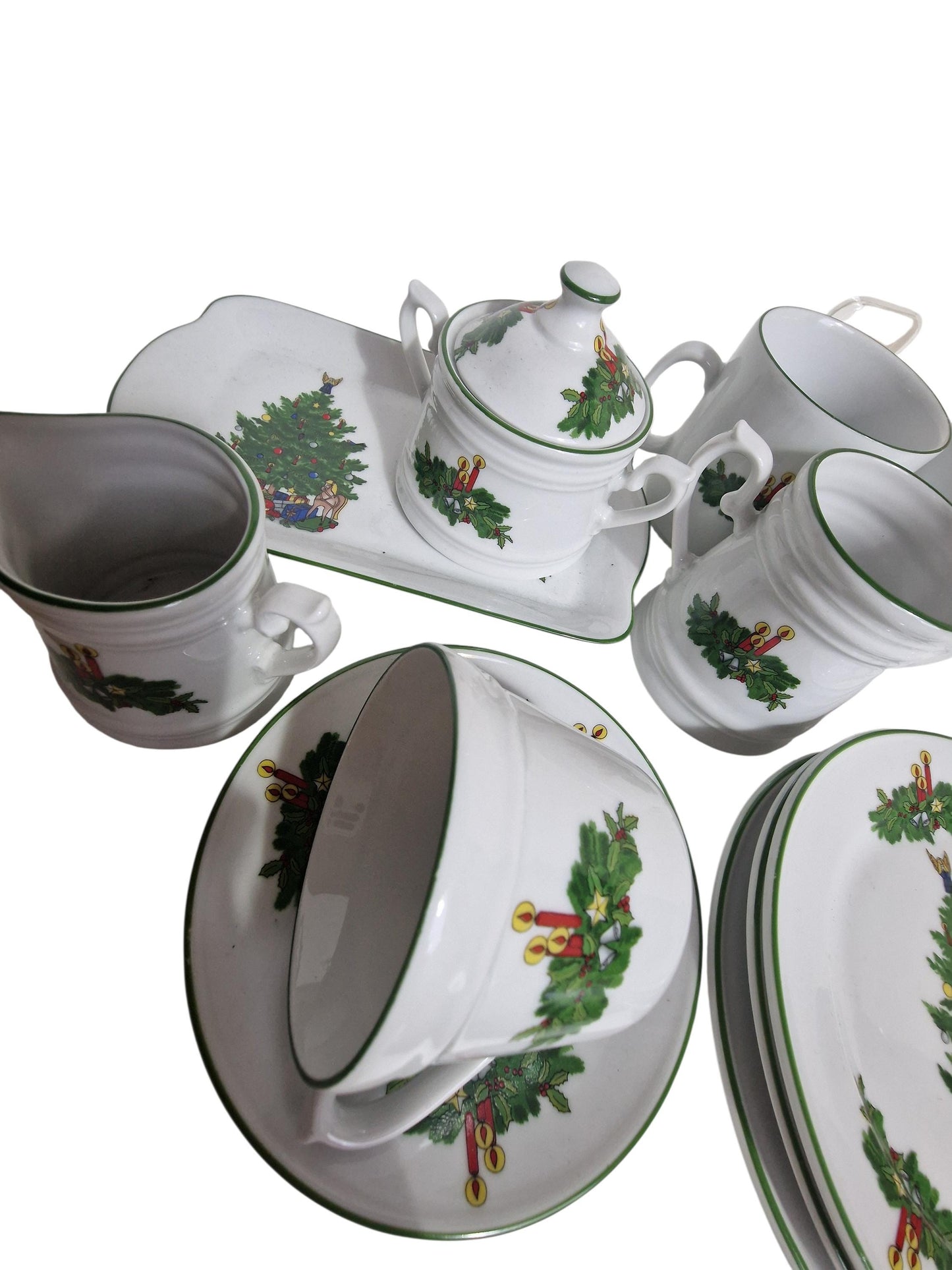 kerstservies xmas tea breakfast service vintage porcelain germany villeroy boch, ah, furstenberg bavaria