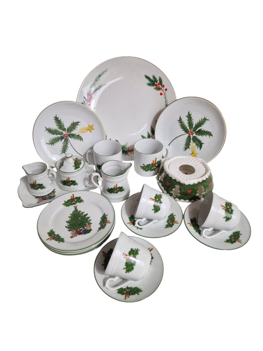 kerstservies xmas tea breakfast service vintage porcelain germany villeroy boch, ah, furstenberg bavaria