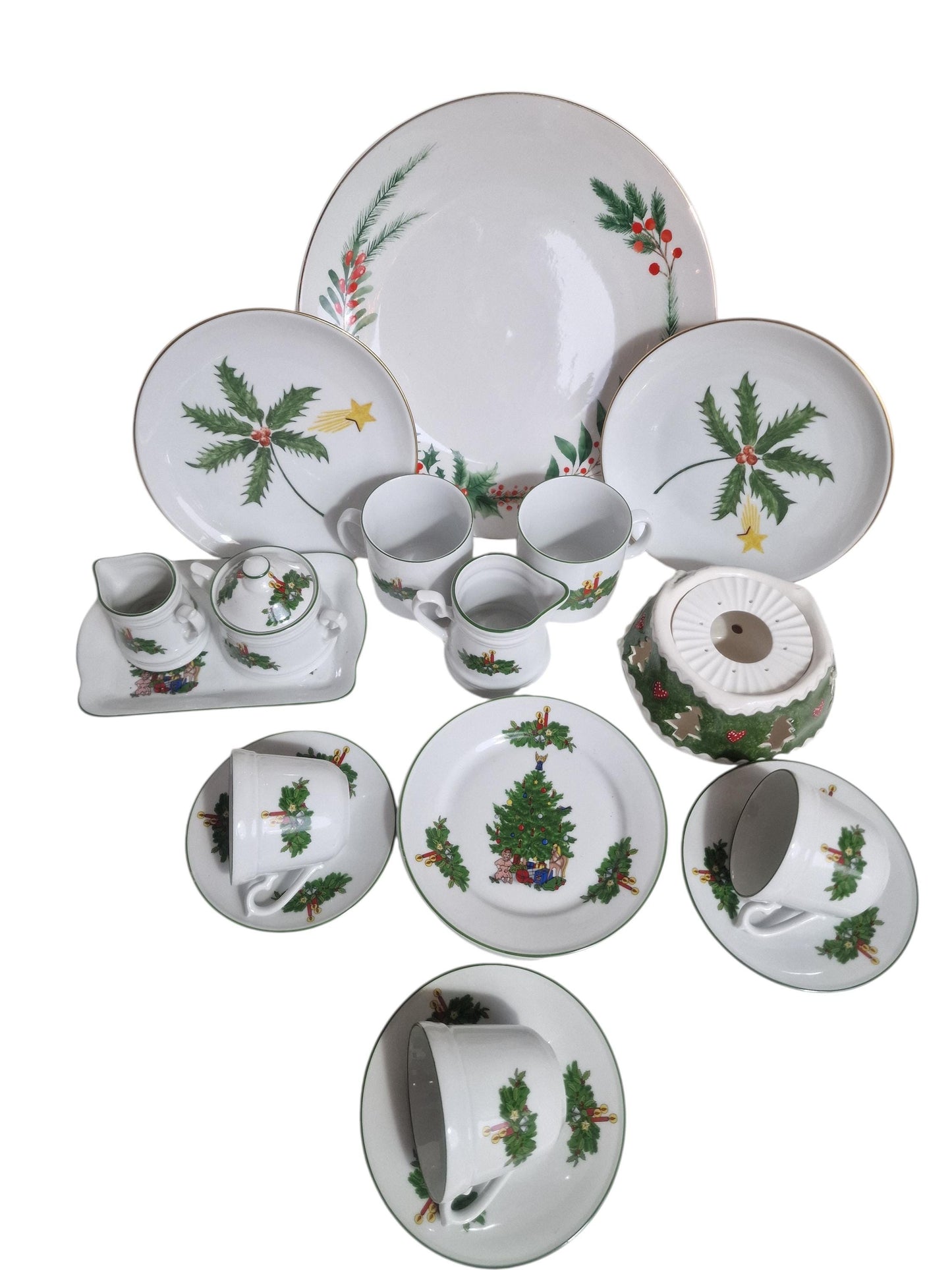 kerstservies xmas tea breakfast service vintage porcelain germany villeroy boch, ah, furstenberg bavaria
