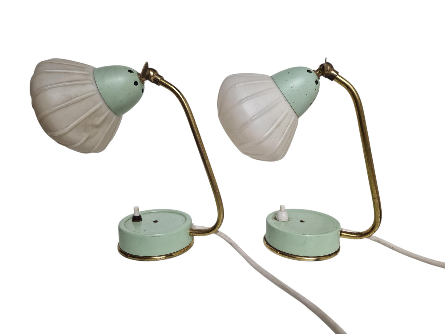 Midcentury Mint Green Bedside Lamps, 1950s Glass Table Lamps