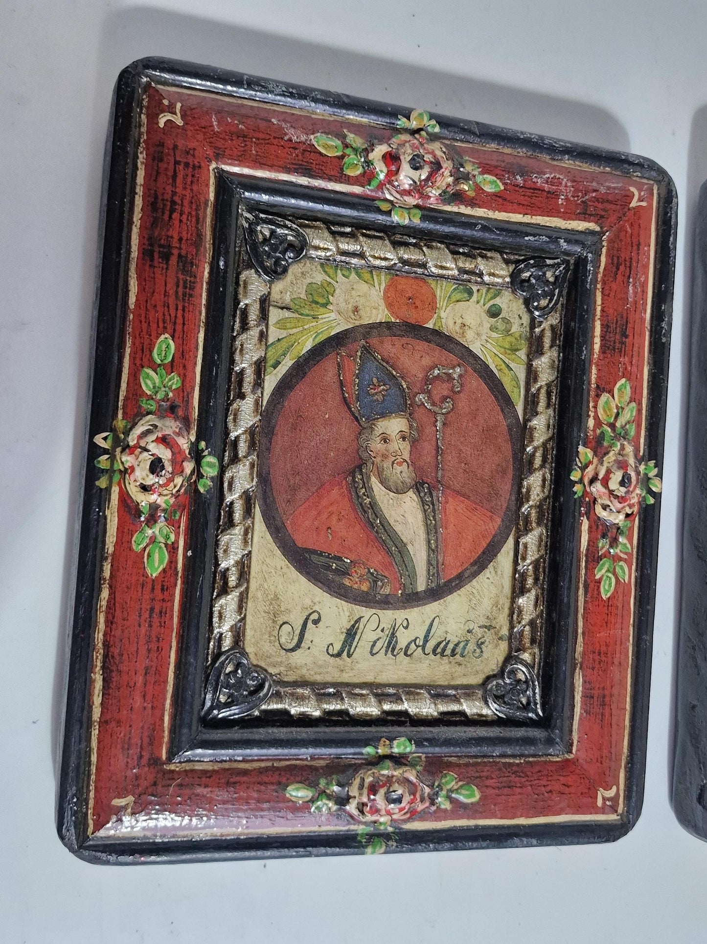 Antique Alpine Folk Art Panels – Saint Nicholas & Gnadenstuhl Pair