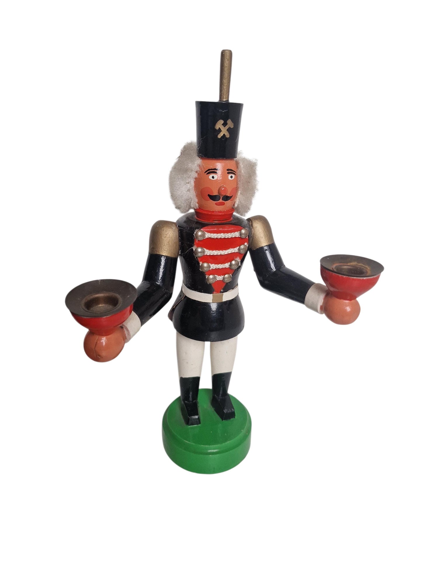 Antique Erzgebirge Wood candle stick holder nutcracker, Hand-Painted Christmas Decor (1920s) special object