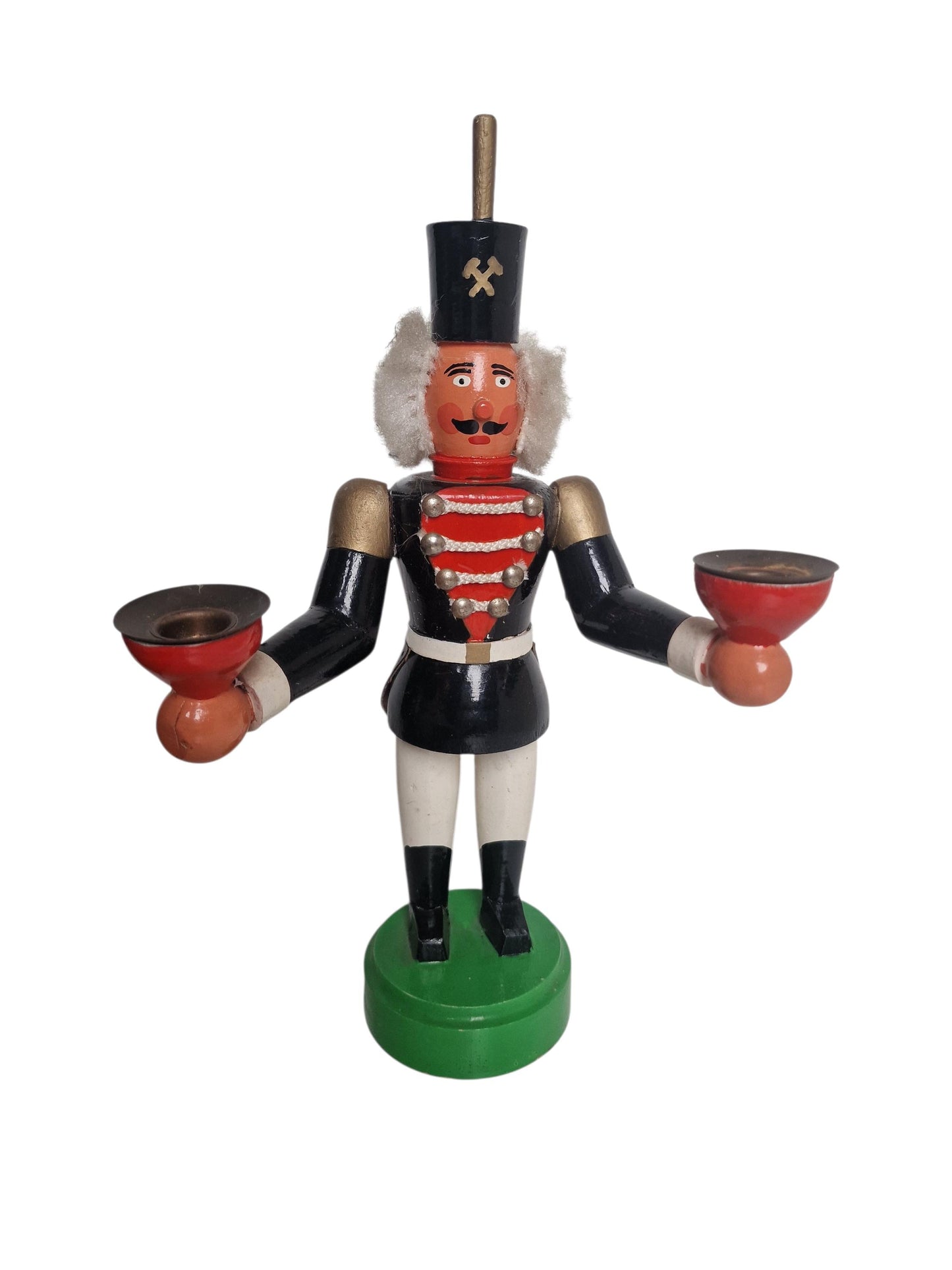 Antique Erzgebirge Wood candle stick holder nutcracker, Hand-Painted Christmas Decor (1920s) special object