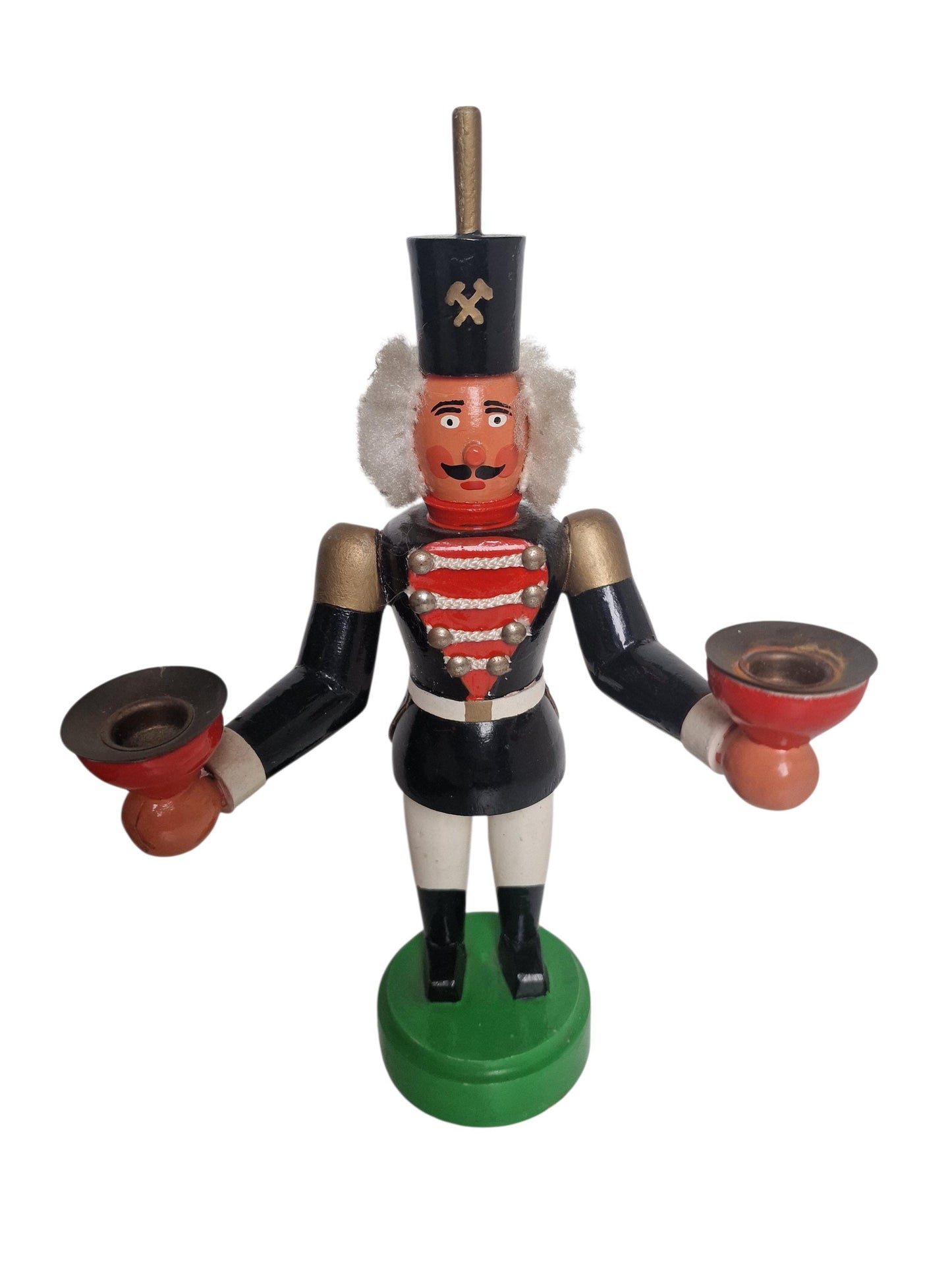Antique Erzgebirge Wood candle stick holder nutcracker, Hand-Painted Christmas Decor (1920s) special object