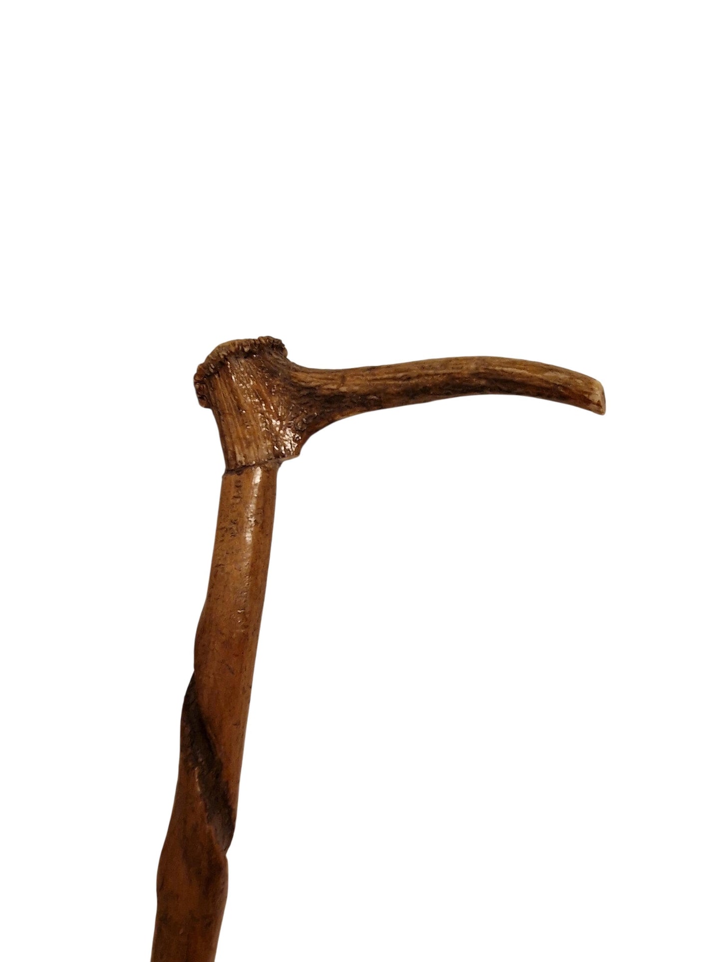 antique cane Bavarian twisted walking stick with deer antlers, european collection, flannel stick,