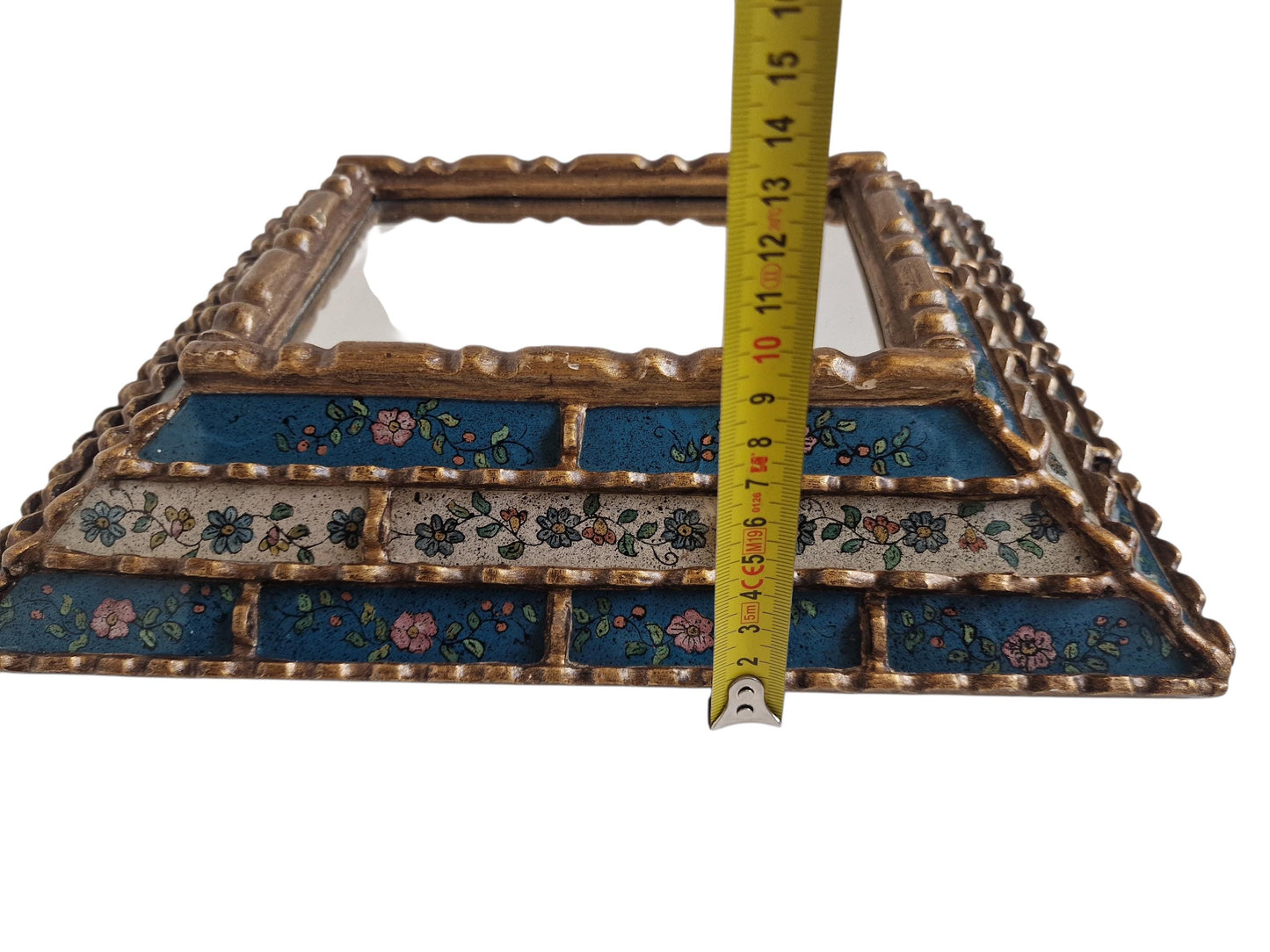 Vintage Italian Enamel Wall Mirror – Hand-Painted Floral, Cloisonné-Style