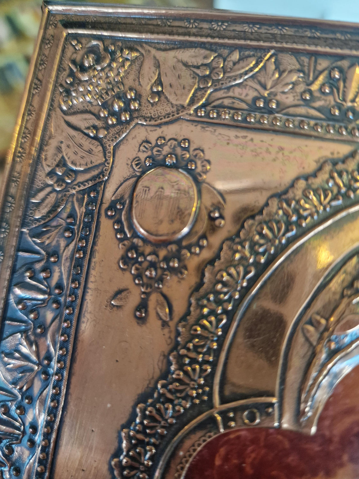 Virgin of Kazan Icon, Copper Relief Oklad, Russian Orthodox Icon 22 x 18  cm, midcentury vintage ikoon