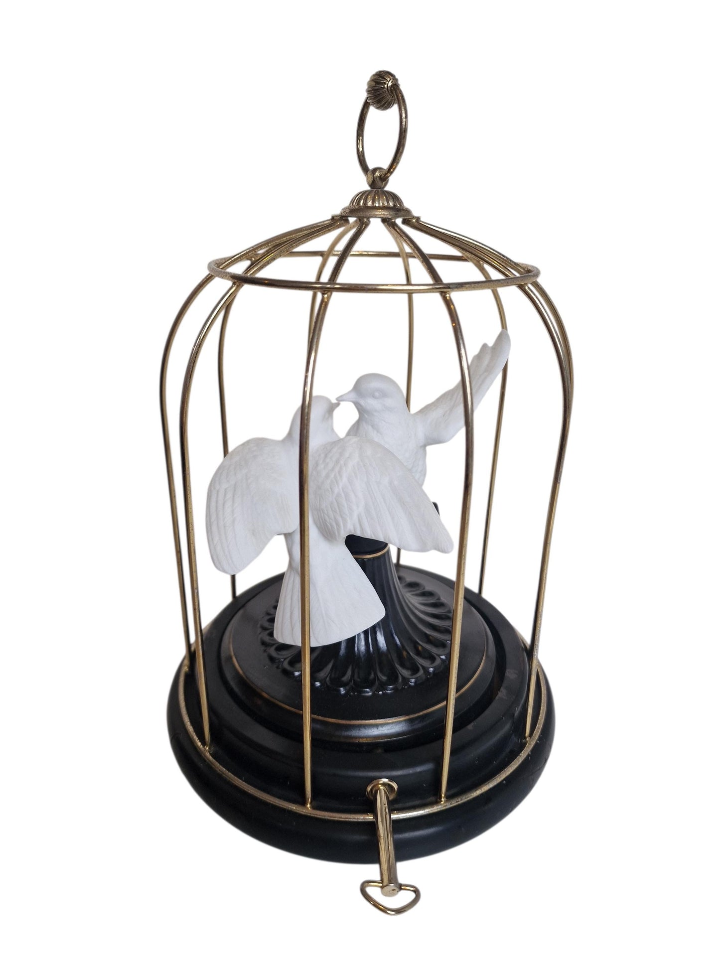 Franklin Mint Birds of Love Music Box – Porcelain Doves, Brass Cage, 1987
