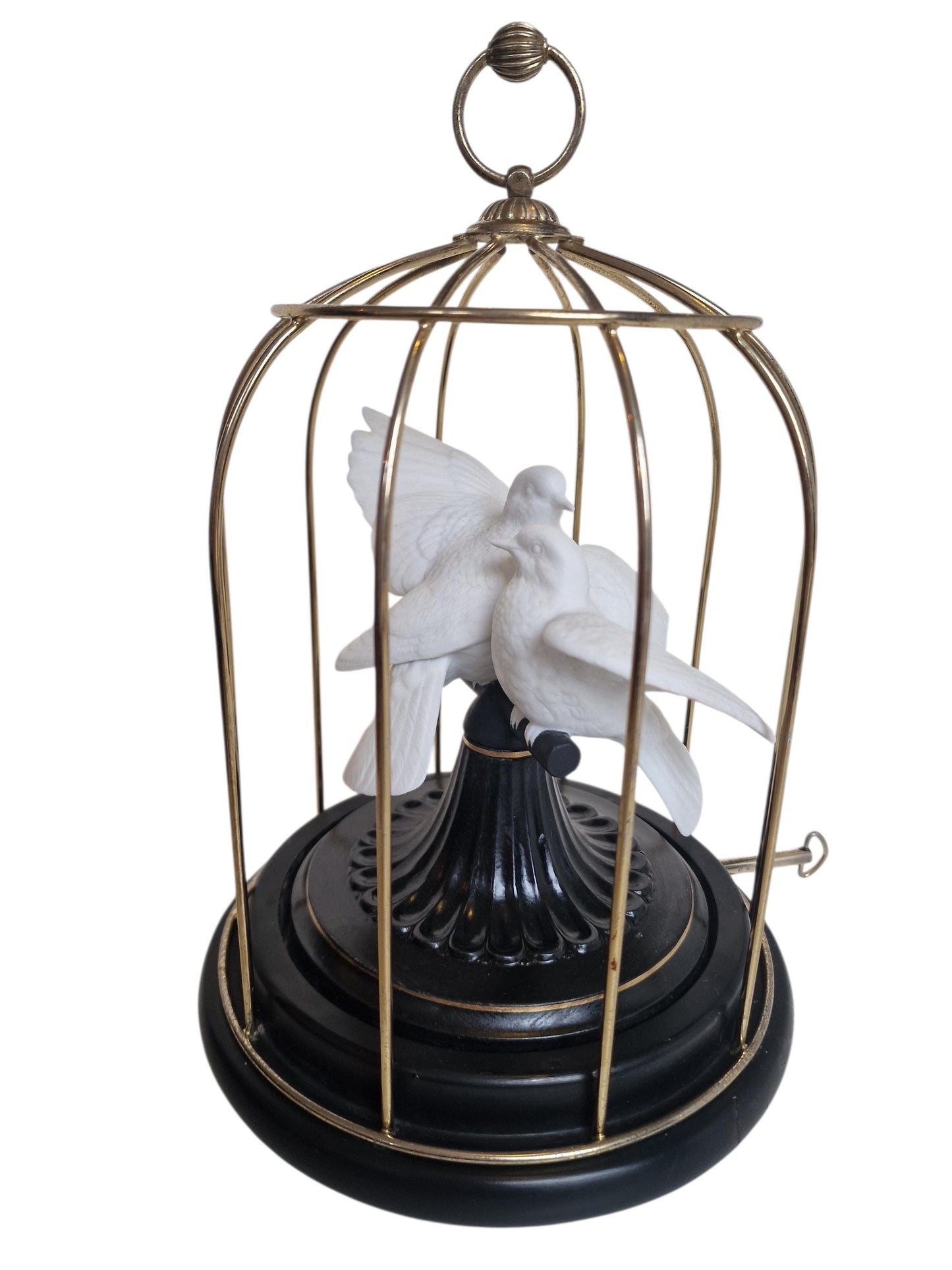 Franklin Mint Birds of Love Music Box – Porcelain Doves, Brass Cage, 1987