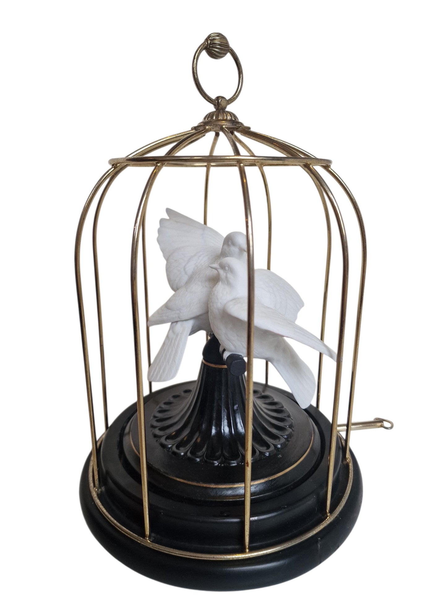 Franklin Mint Birds of Love Music Box – Porcelain Doves, Brass Cage, 1987