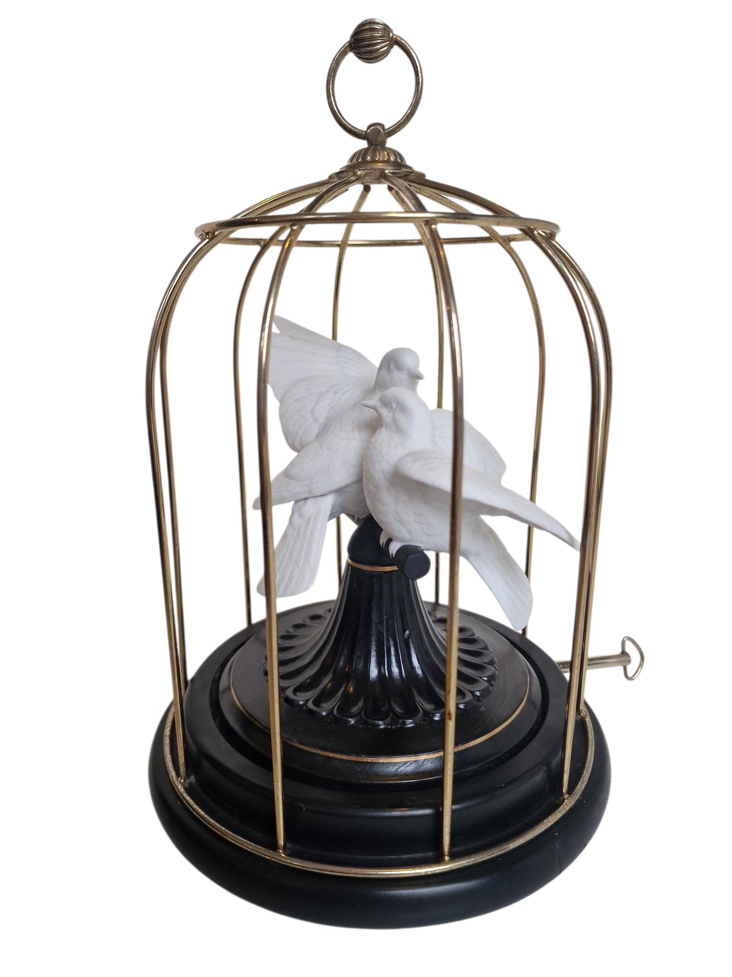 Franklin Mint Birds of Love Music Box – Porcelain Doves, Brass Cage, 1987
