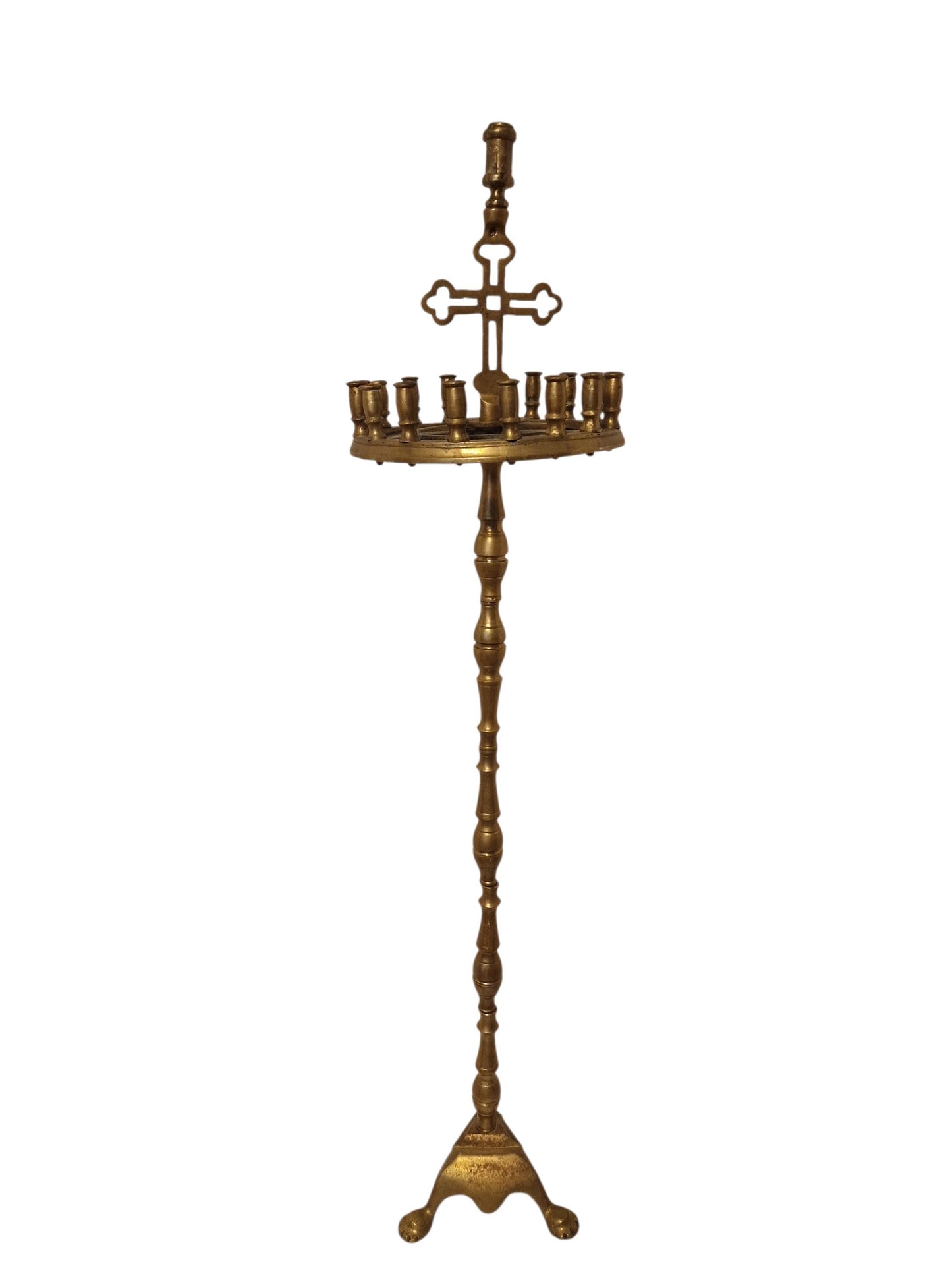Antique Brass 18-Light Church Candle Stand – Catholic Sanctuary Decor, 43"