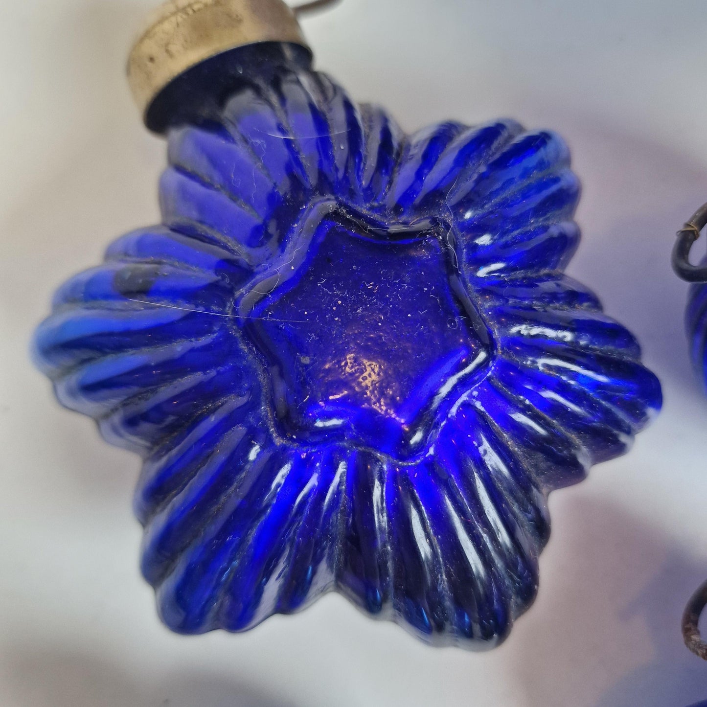 Antique Heavy Glass Christmas Baubles, Cobalt Blue Ornaments, Set of 9