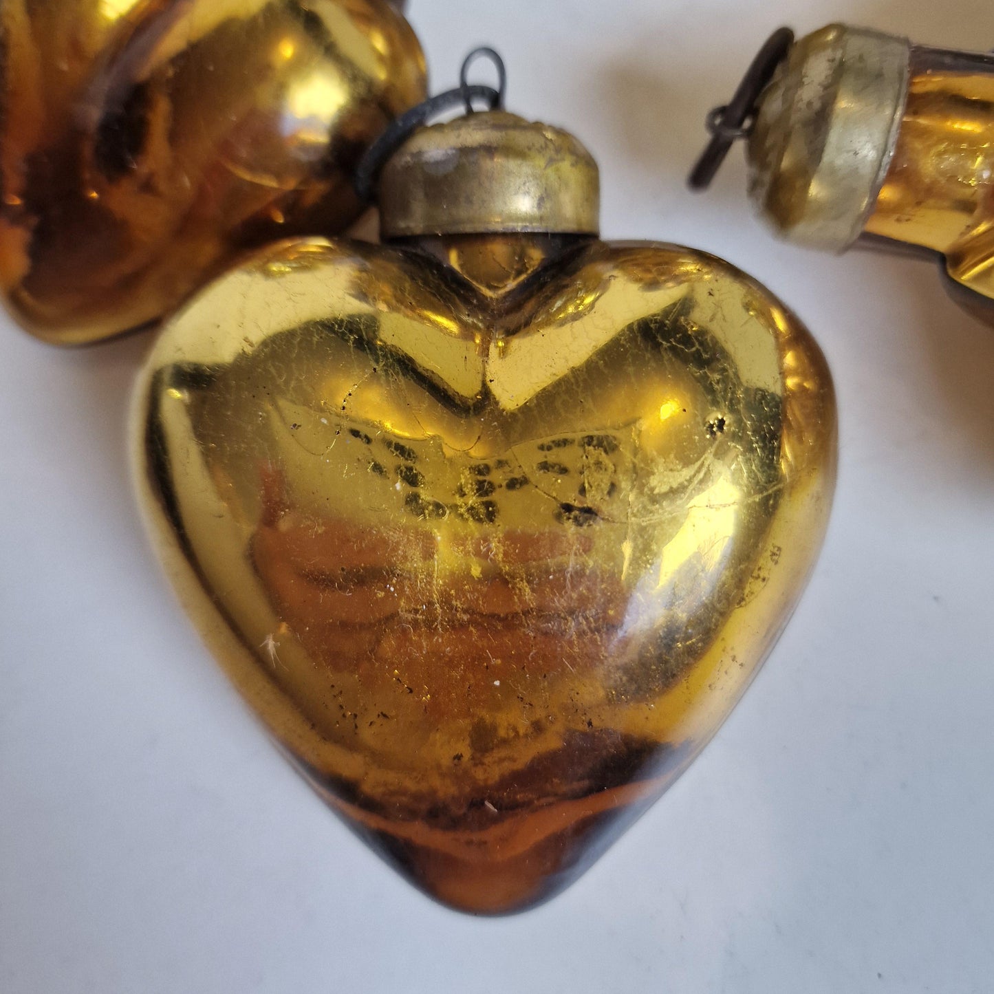 Antique Glass Christmas Baubles, Set of 9 Heavy Ornaments