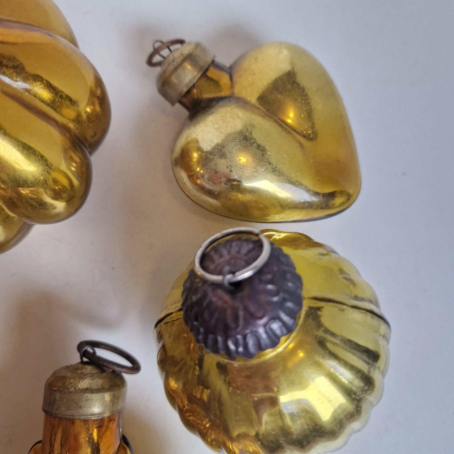 Antique Glass Christmas Baubles, Set of 9 Heavy Ornaments