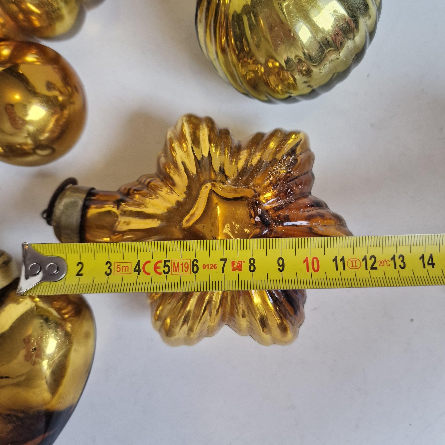 Antique Glass Christmas Baubles, Set of 9 Heavy Ornaments