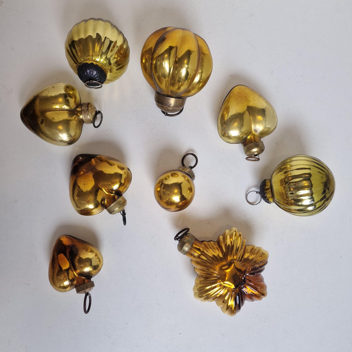 Antique Glass Christmas Baubles, Set of 9 Heavy Ornaments