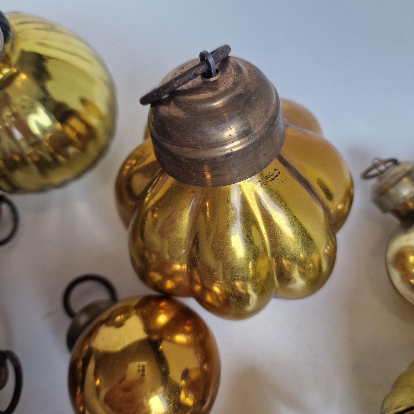 Antique Glass Christmas Baubles, Set of 9 Heavy Ornaments