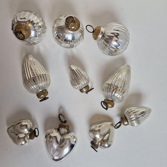 Set of 10 Antique Heavy Glass Christmas Baubles