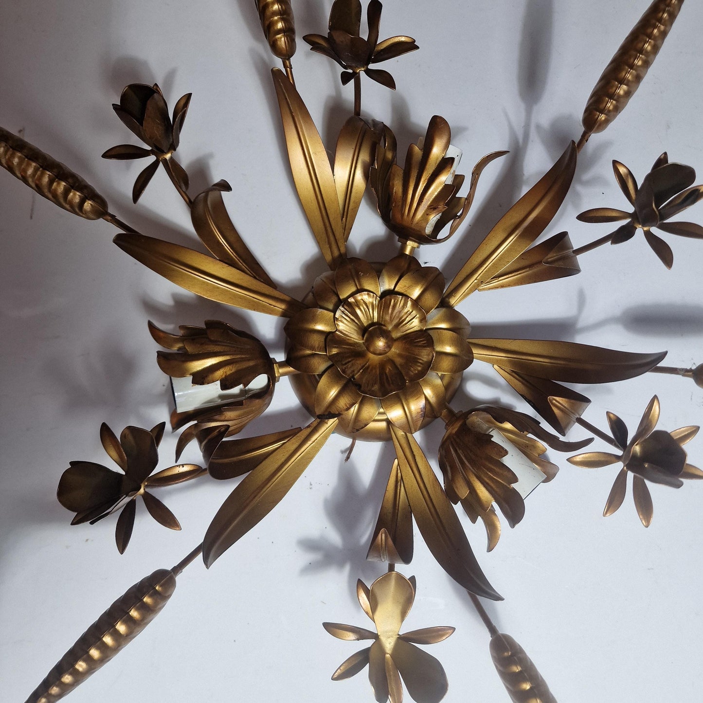 Gold Gilt Corn Lustre Ceiling Chandelier, Hans Kögl, 1960s Hollywood Regency