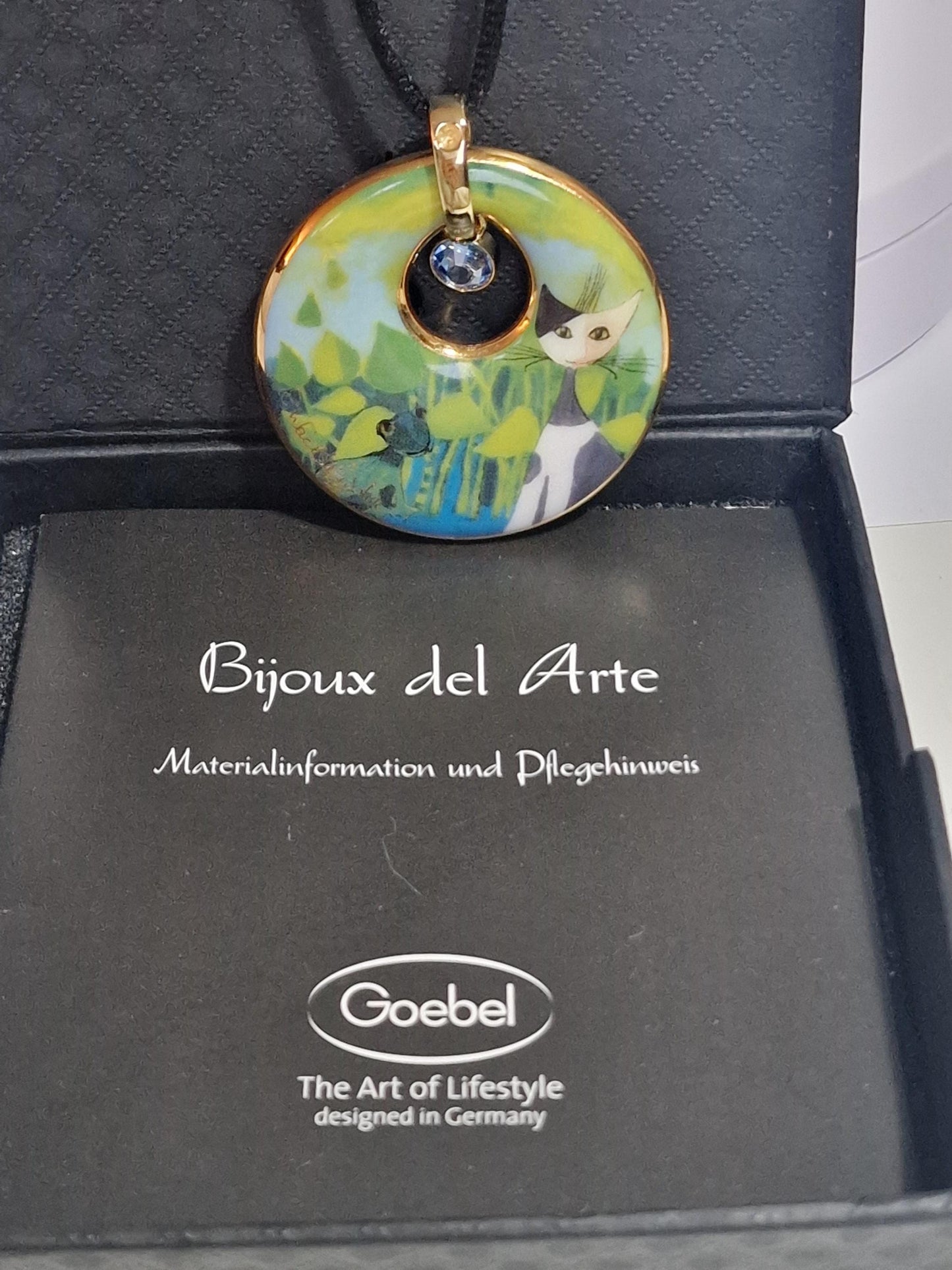Goebel Rosina Wachtmeister Cat Porcelain Pendant Necklace, Boxed