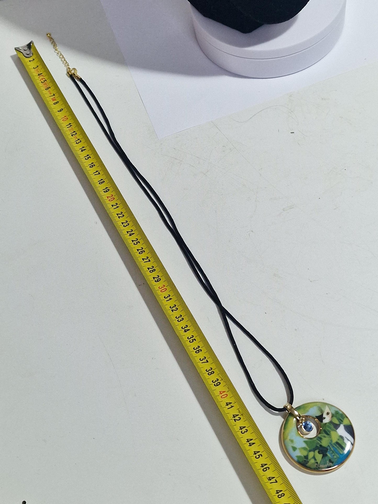 Goebel Rosina Wachtmeister Cat Porcelain Pendant Necklace, Boxed