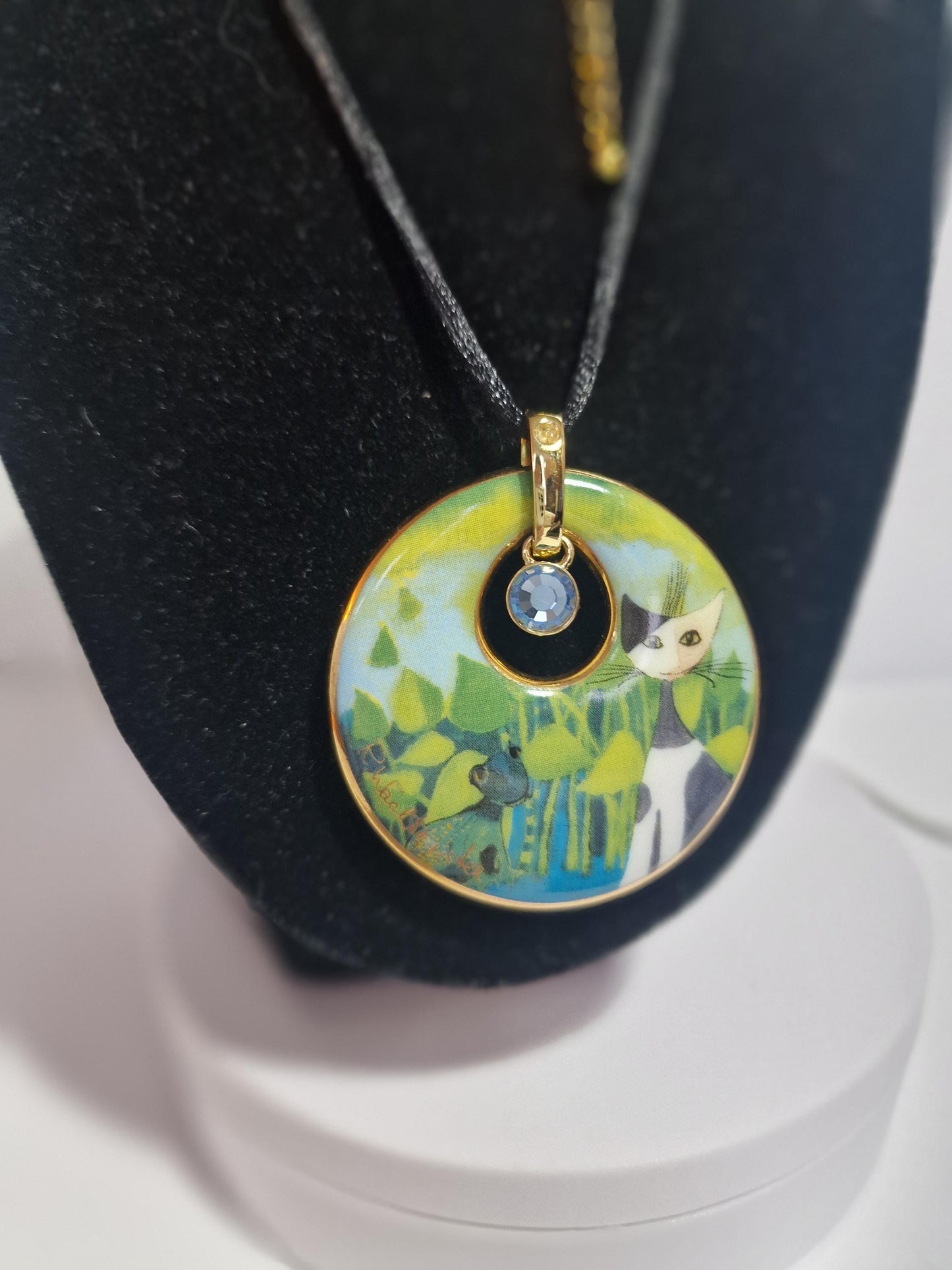 Goebel Rosina Wachtmeister Cat Porcelain Pendant Necklace, Boxed