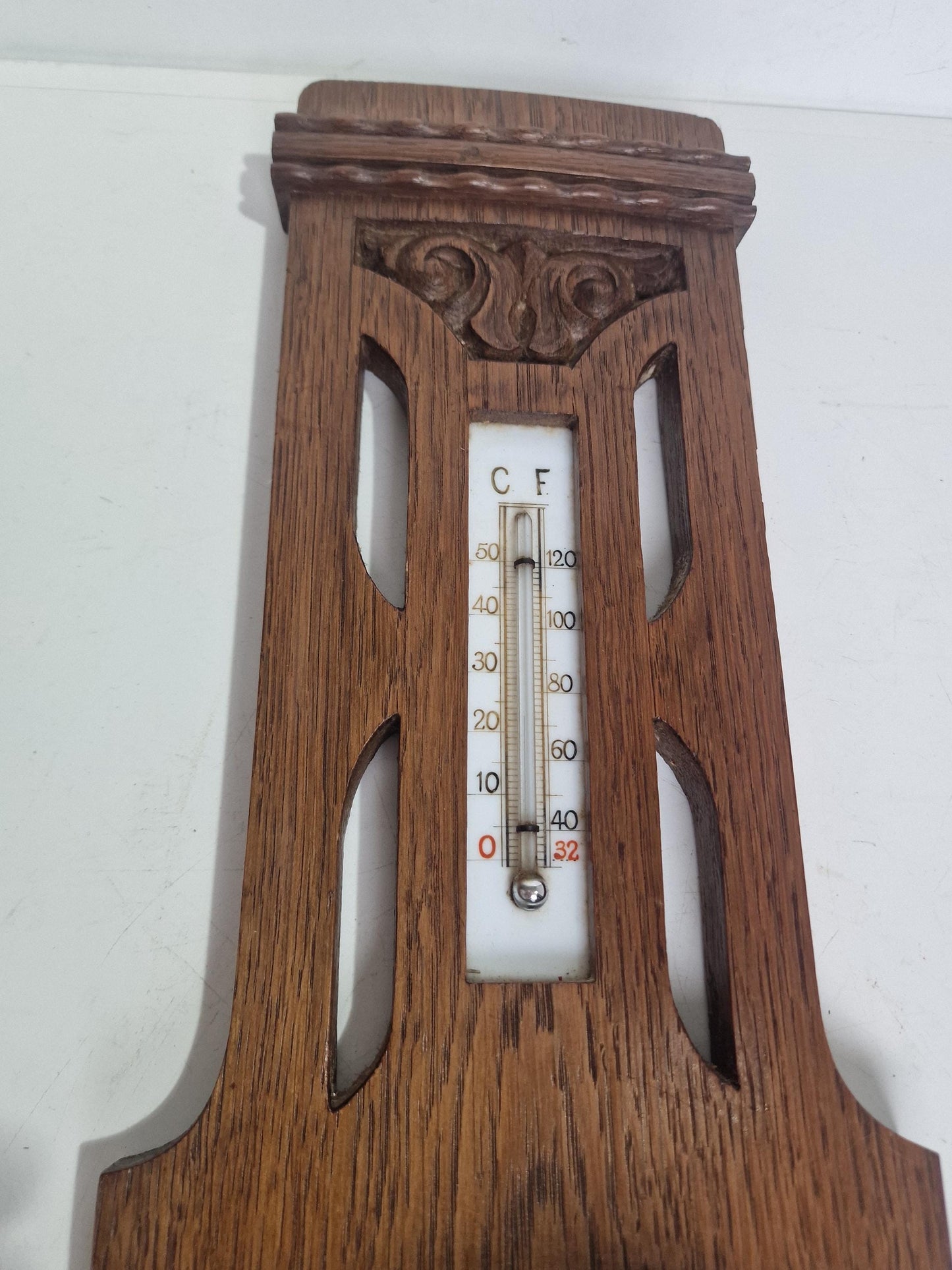 Antique Art Nouveau Barometer, Lammers van Bueren, Utrecht, Netherlands, Carved holosterie weatherstation thermometer jugendstil,