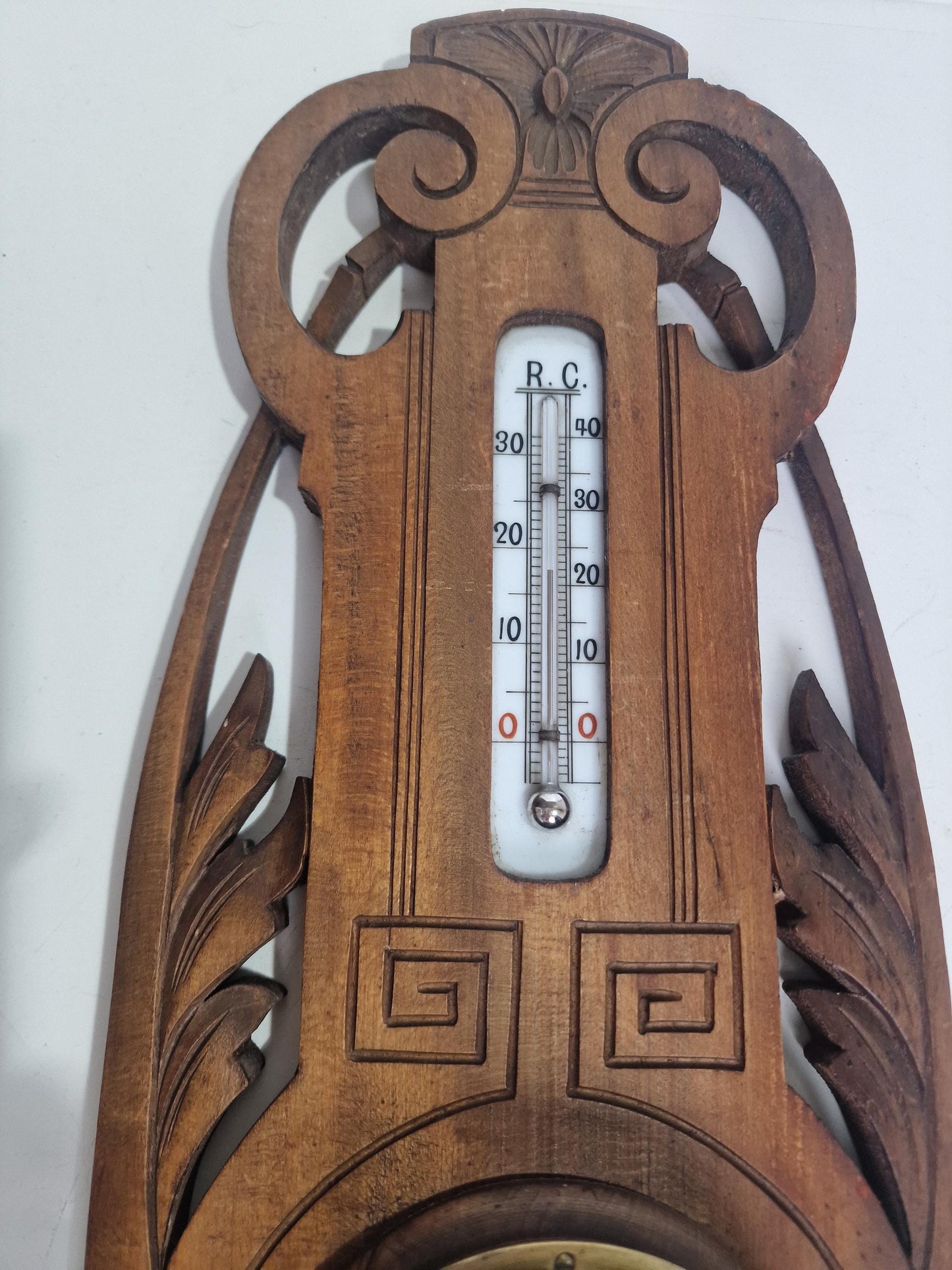 Antique Art Nouveau Barometer, Troplowitz, Munchen, Germany Bavaria, Carved holosterie weatherstation