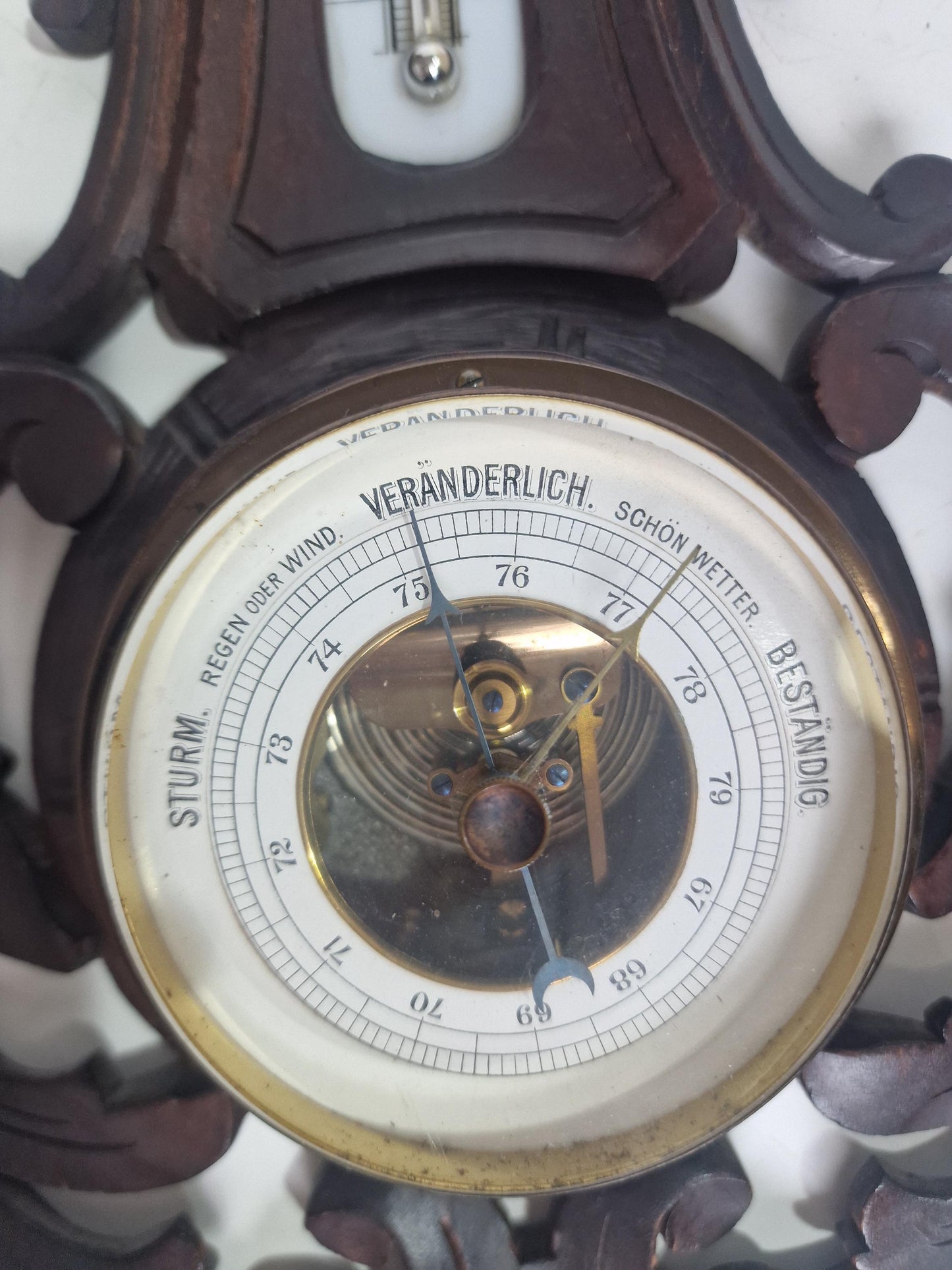 Antique Art Nouveau Barometer, Germany, Carved holosterie weatherstation