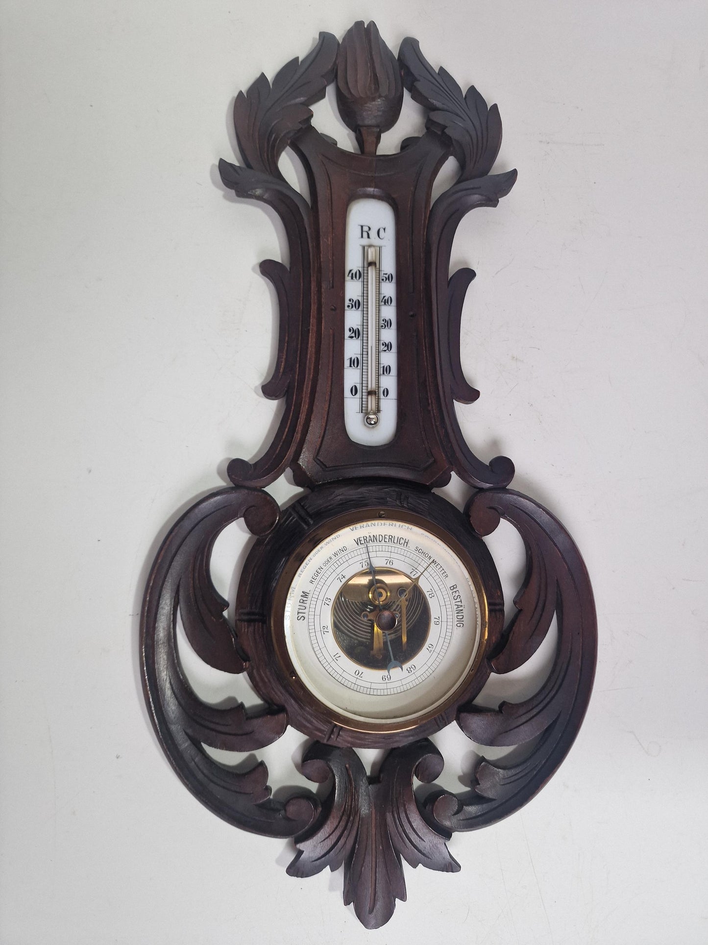 Antique Art Nouveau Barometer, Germany, Carved holosterie weatherstation