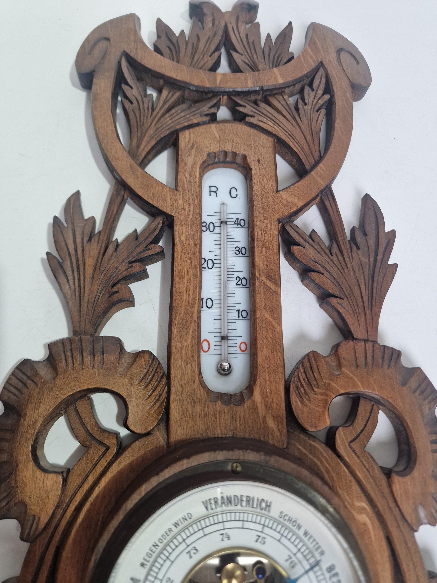 Antique Art Nouveau Barometer, Thelemann, Lippstadt , Carved holosterie weatherstation