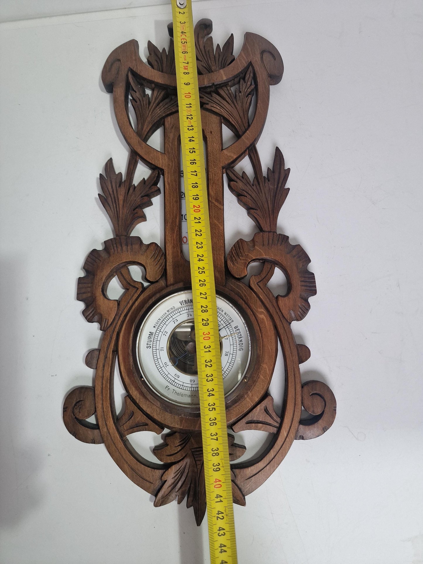 Antique Art Nouveau Barometer, Thelemann, Lippstadt , Carved holosterie weatherstation