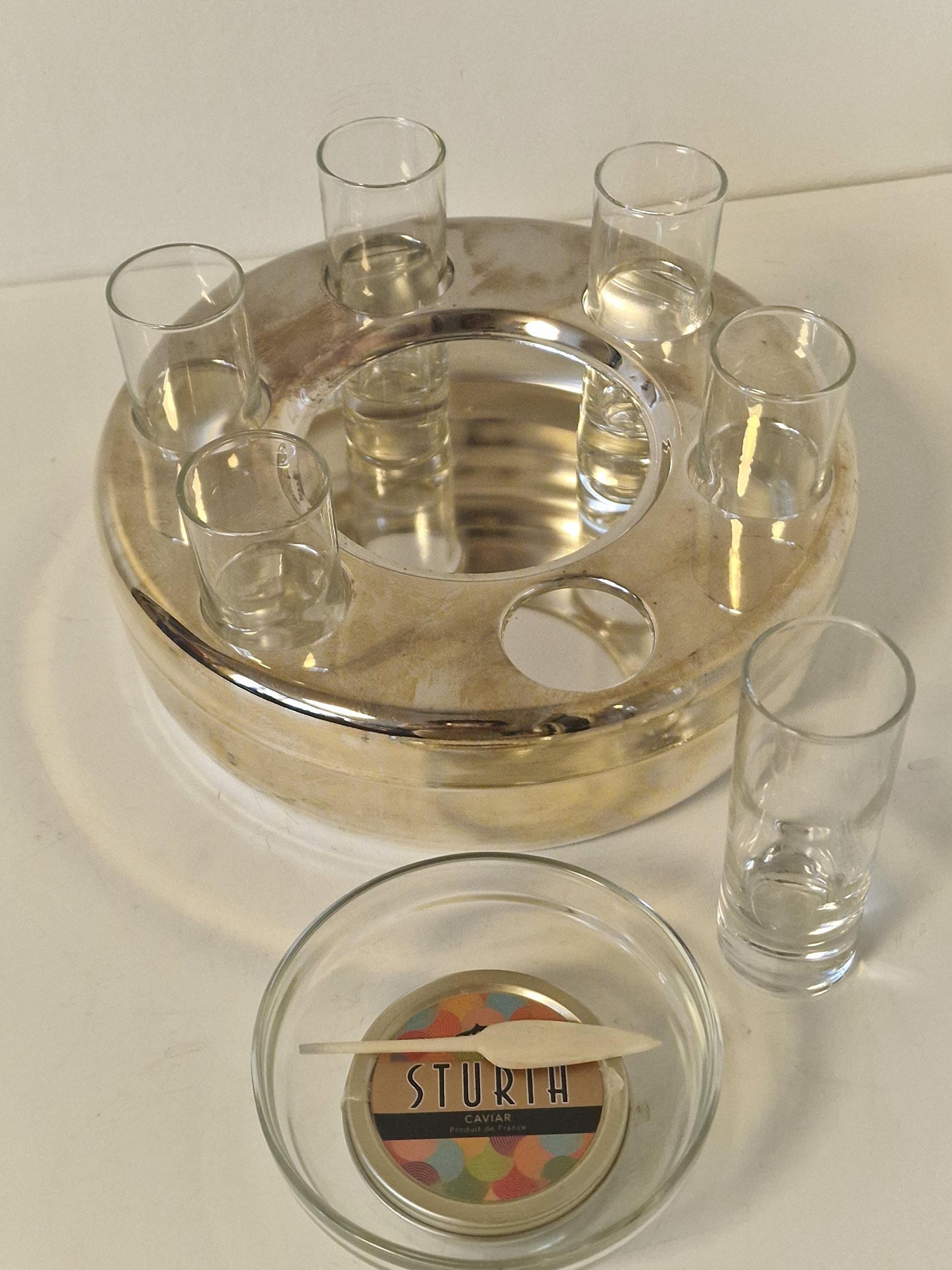 Silver-Plated Caviar and wodka  Server Set with Bone Spoon , vodka kaviaar mcm