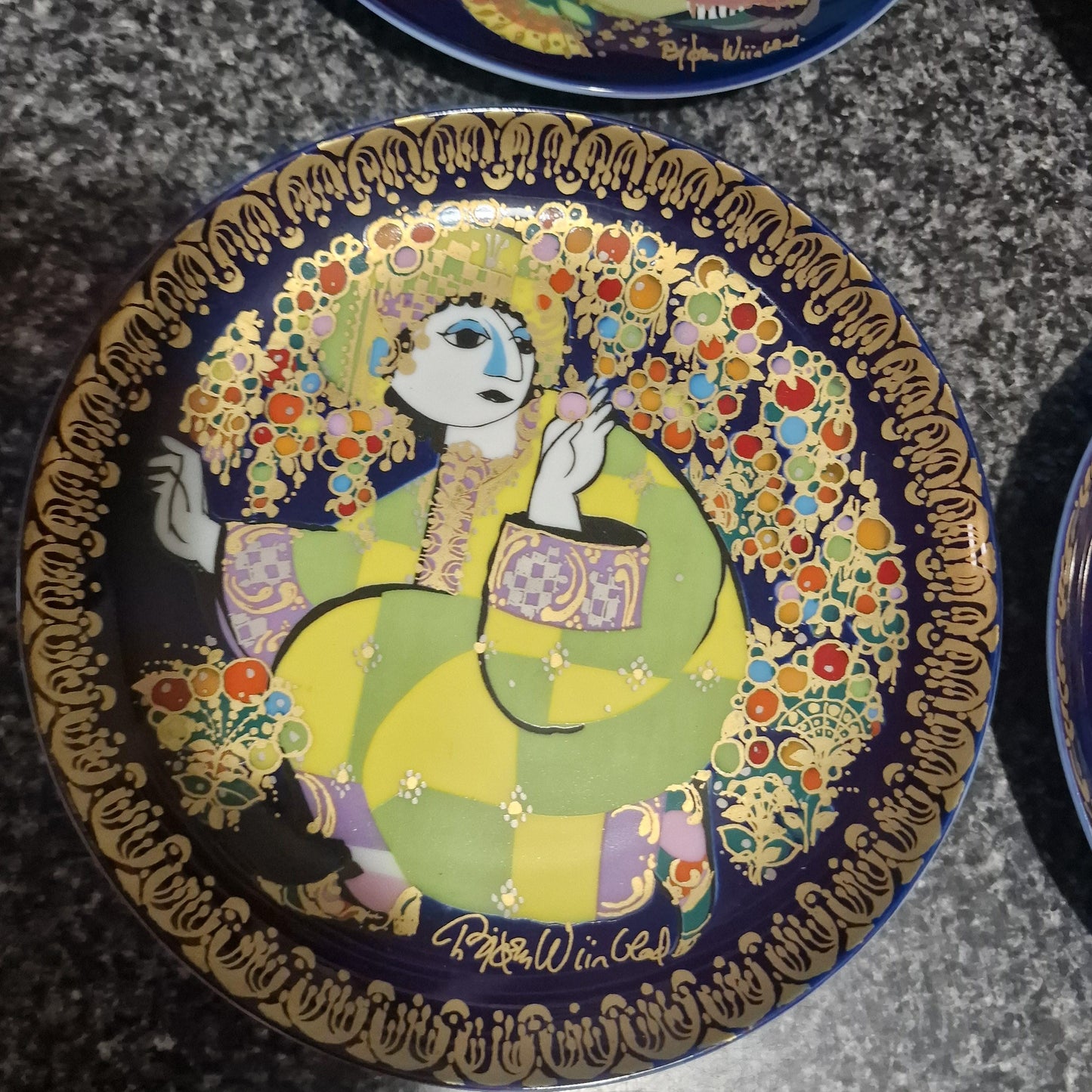 Bjørn Wiinblad Rosenthal Porcelain Plates, Gold Plated Decor (Set of 3)