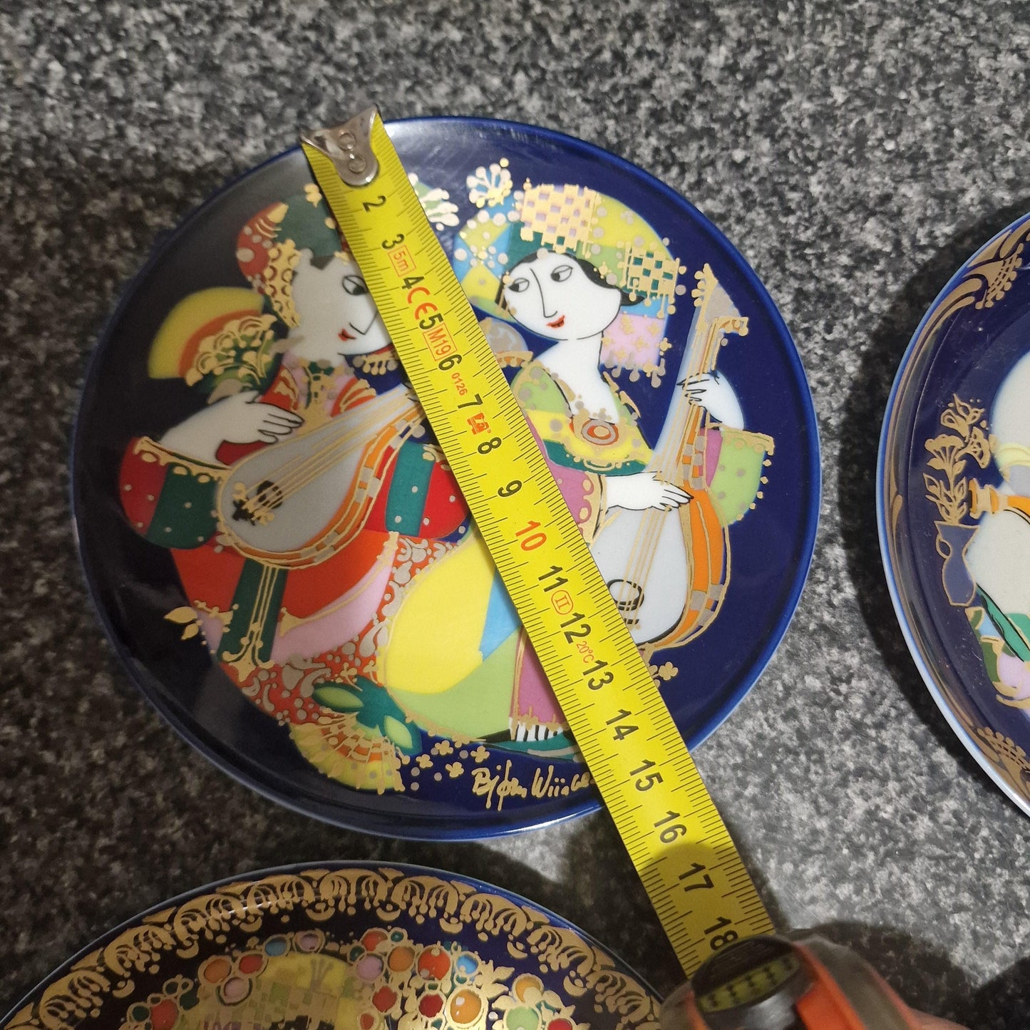 Bjørn Wiinblad Rosenthal Porcelain Plates, Gold Plated Decor (Set of 3)
