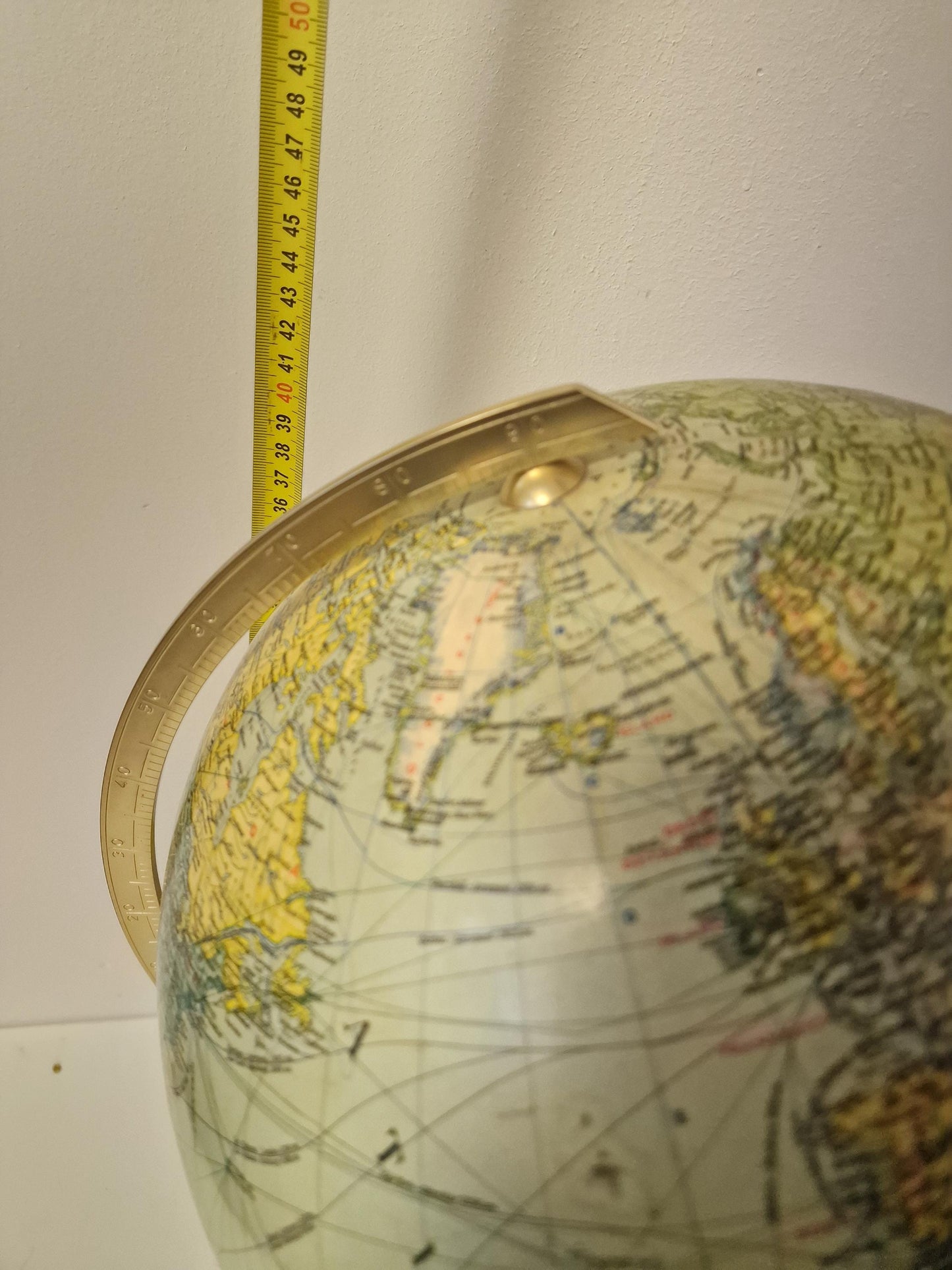 Vintage XL Light Up Glass Globe – JRO verlag Munchen, Germany, luxury brass foot, mcm wereldbol