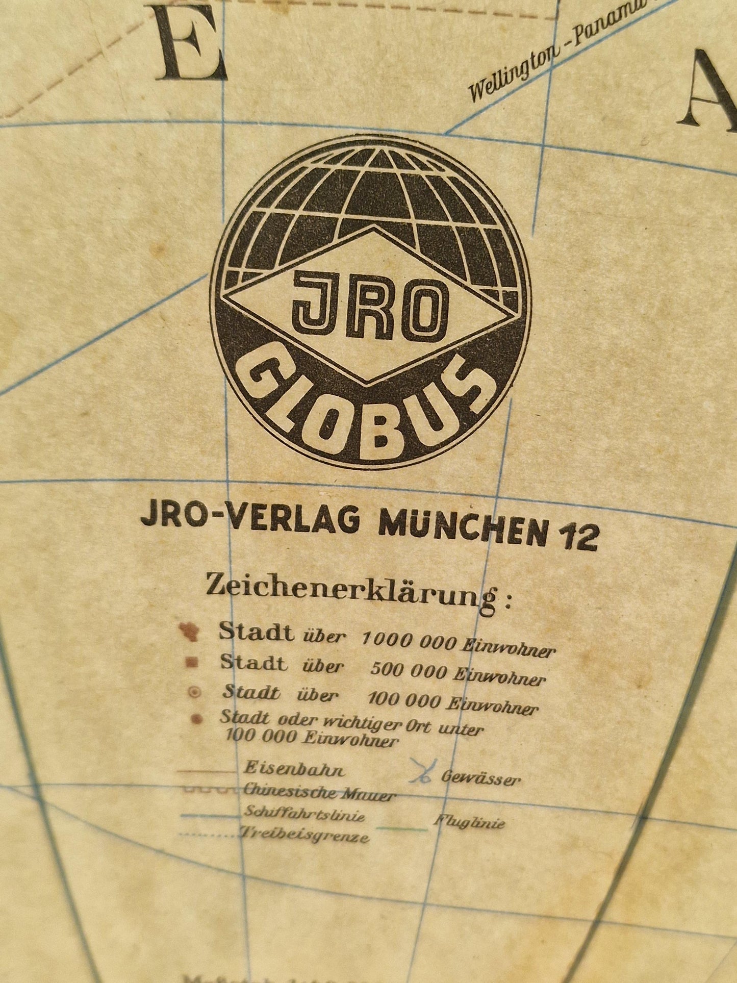 Vintage XL Light Up Glass Globe – JRO verlag Munchen, Germany, luxury brass foot, mcm wereldbol