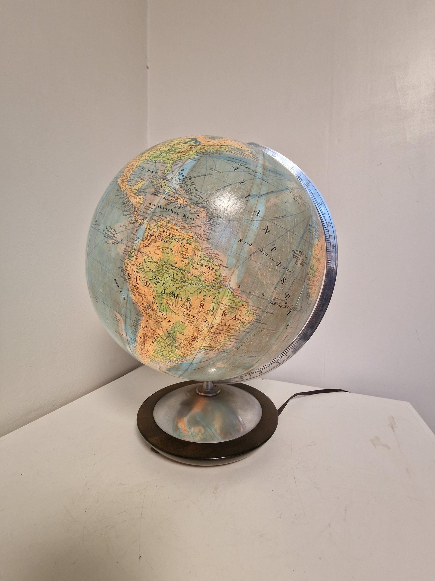 XL Vintage Glass Globe Lamp by Paul Oestergaard, columbus, 1950s MCM wereldbol earth