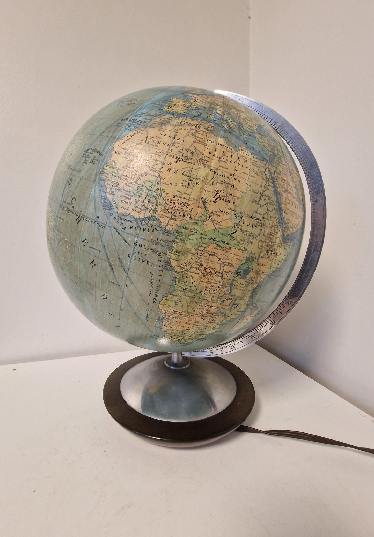 XL Vintage Glass Globe Lamp by Paul Oestergaard, columbus, 1950s MCM wereldbol earth