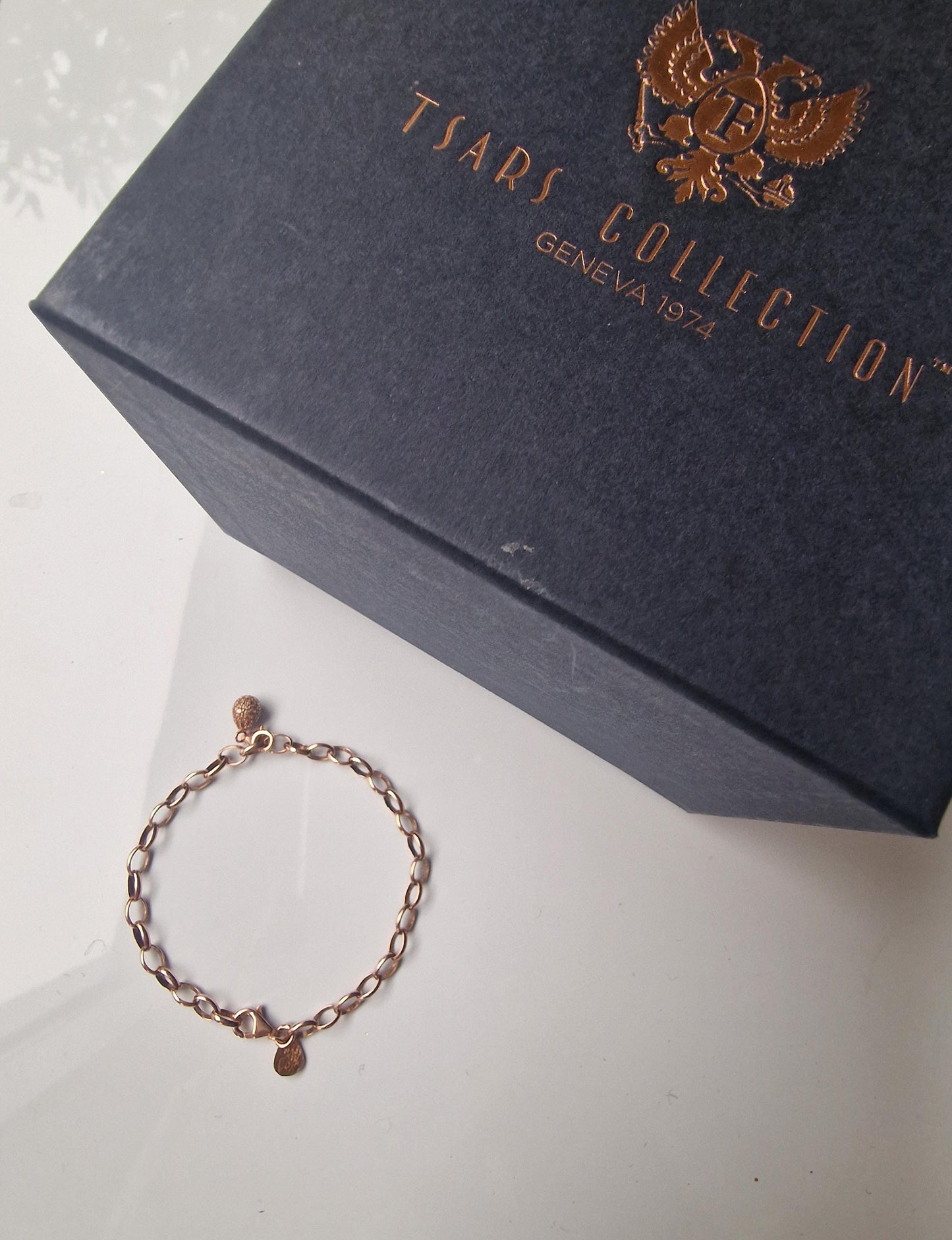 Fabergé Tsars Collection champagne rose goldgilt  Sterling Silver Bracelet with egg charm , faberge tatiana tsars collection