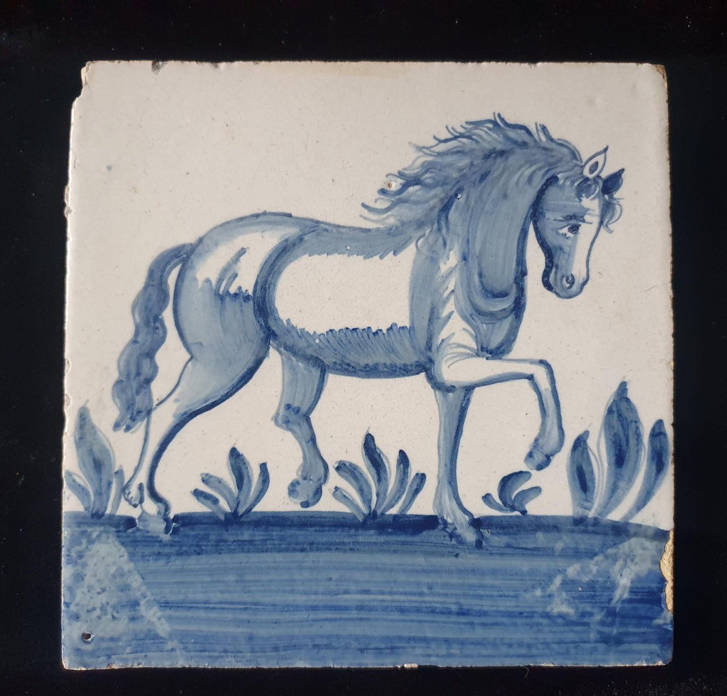 Dutch Delft Blue Tiletableau, Horse and Cow, 18th century, antique collectable and backsplash fireplace kitchen tiles Set of 2, ausema