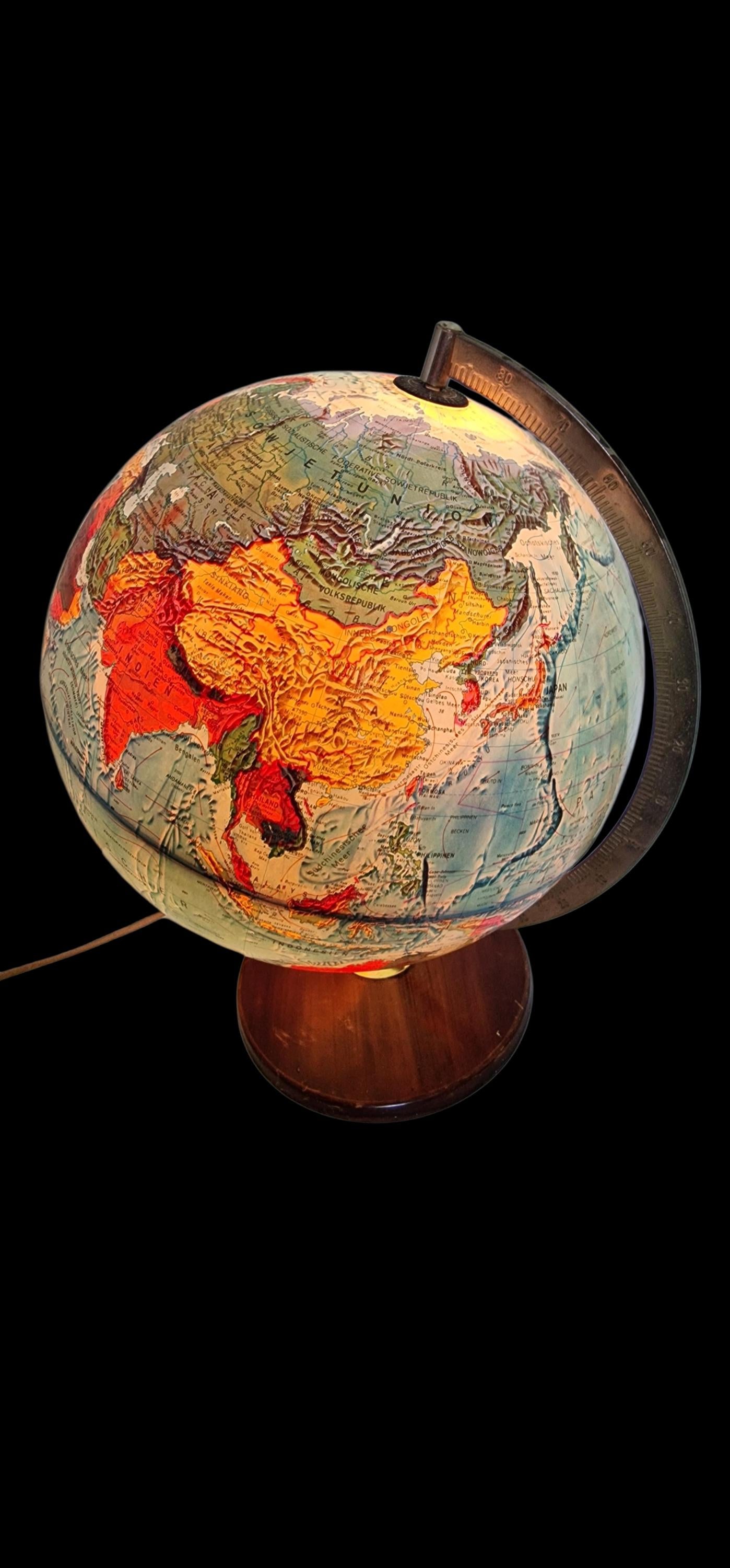 Vintage Danish Scan Globe, Illuminated 1950s World Map