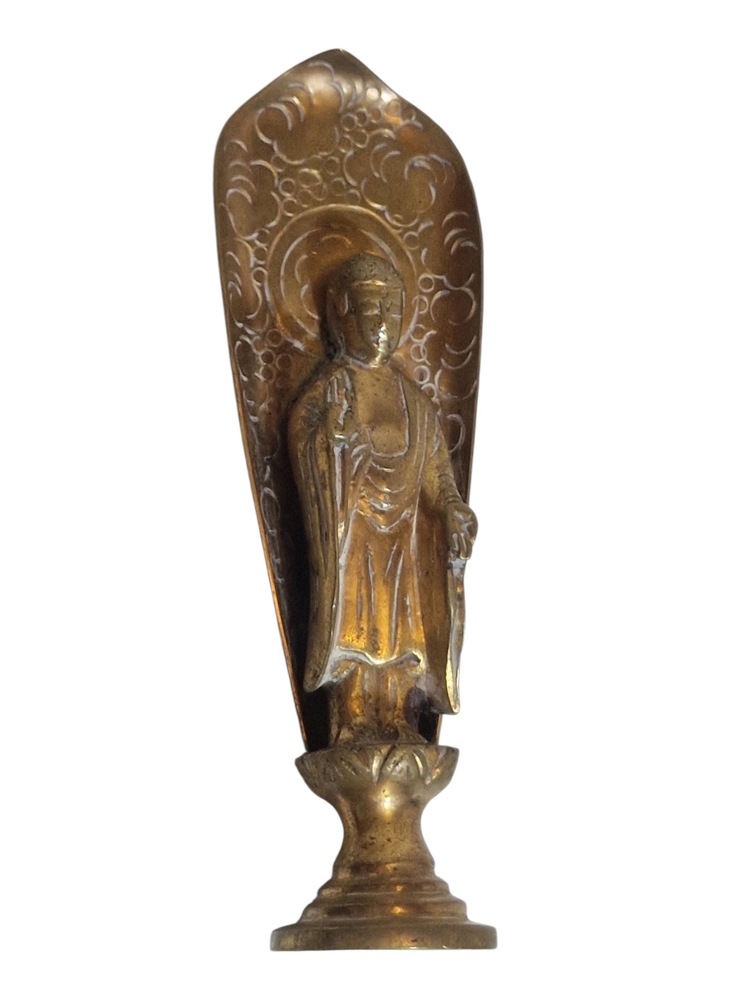 Antique Asian Brass Buddhist Figure with Halo – Early 20th Century