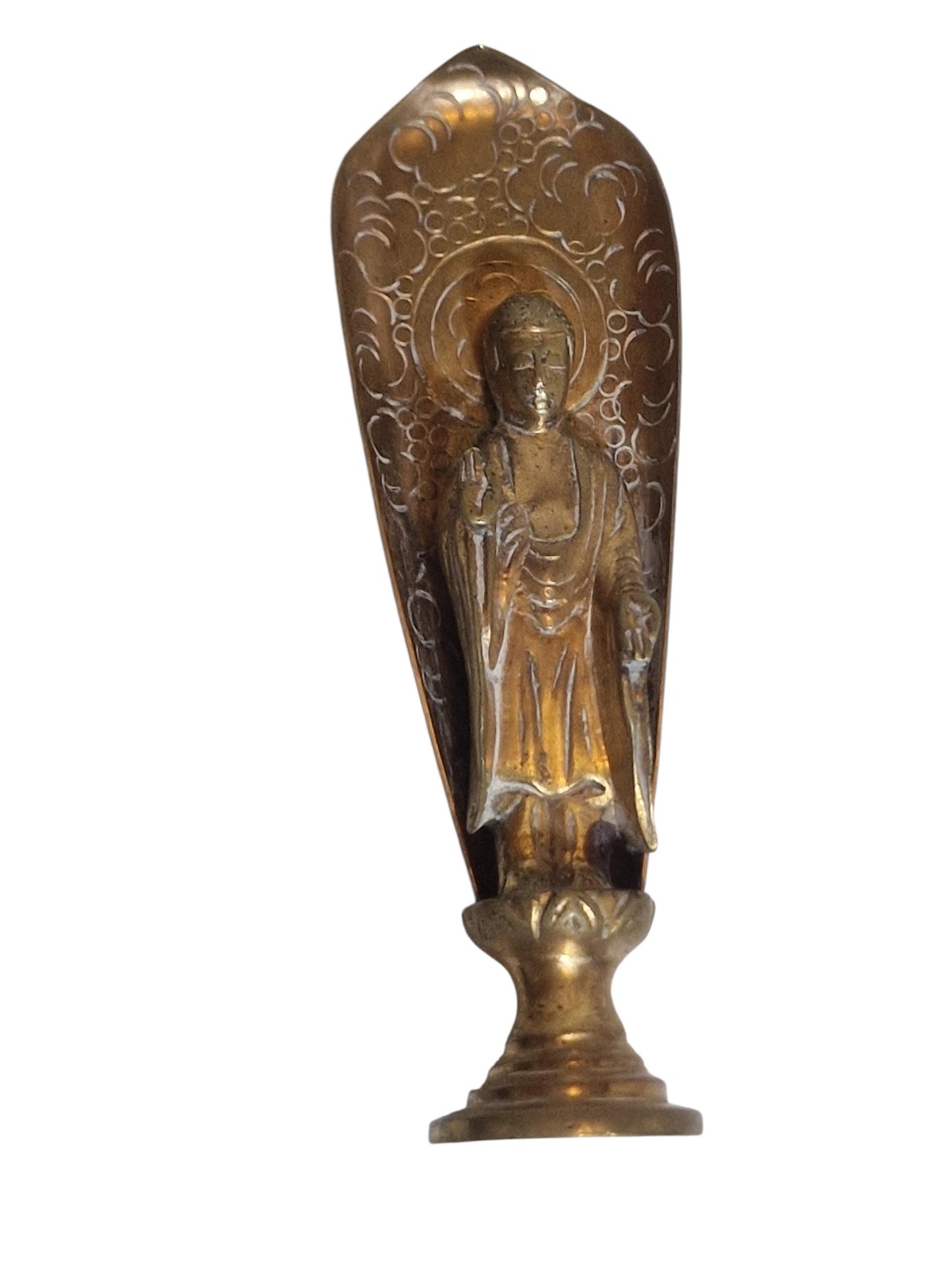 Antique Asian Brass Buddhist Figure with Halo – Early 20th Century