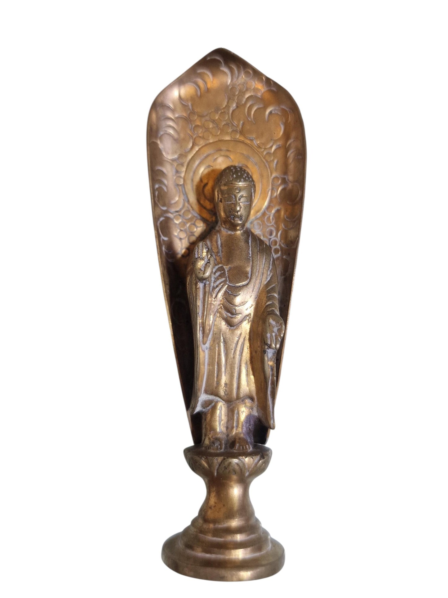 Antique Asian Brass Buddhist Figure with Halo – Early 20th Century